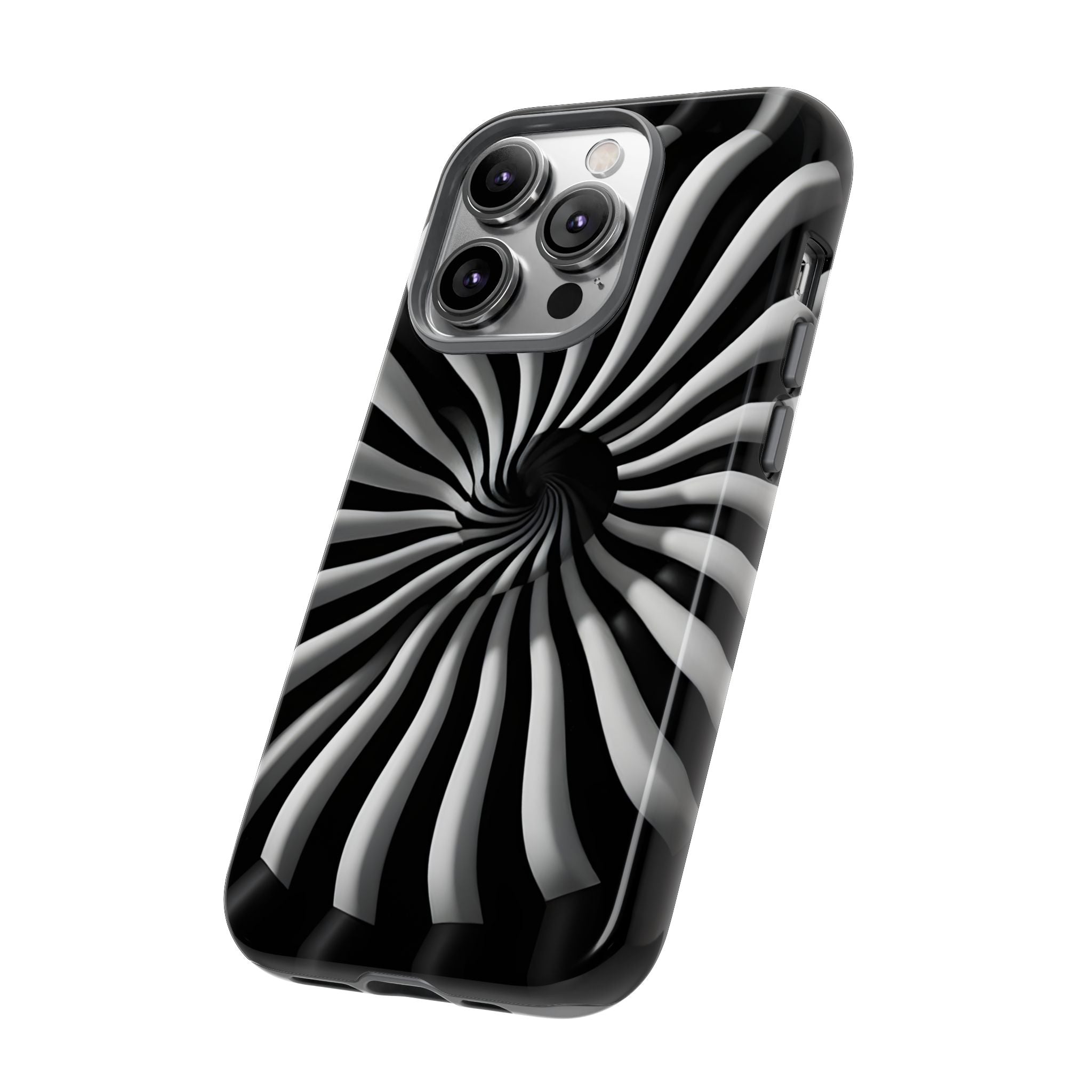 Hypnotic Black and White Spiral Phone Case – Optical Illusion Design for iPhone & Galaxy