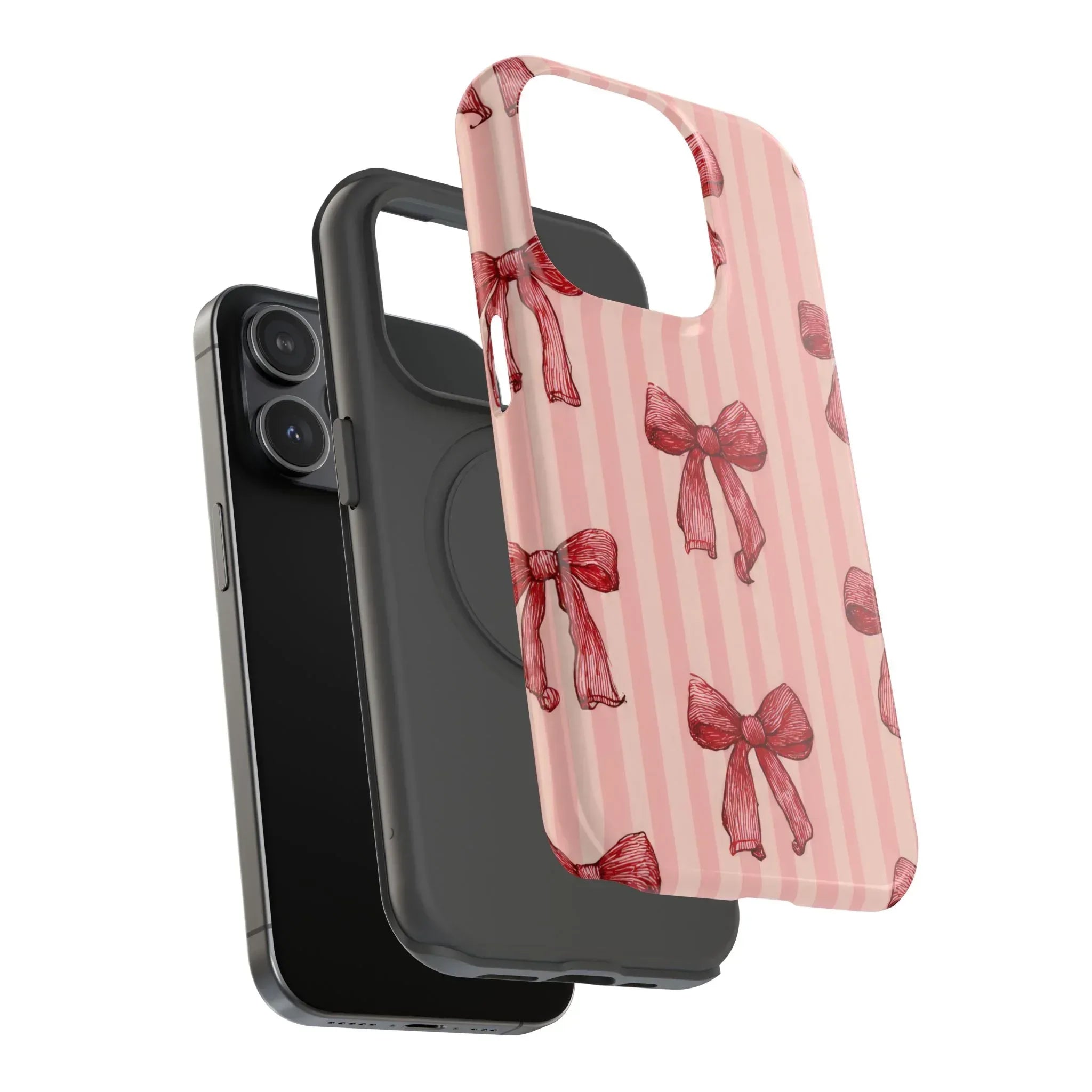 Red Bow Stripe Phone Case for iPhone 11-17 & Galaxy S21-S22 - KARARMDESIGN