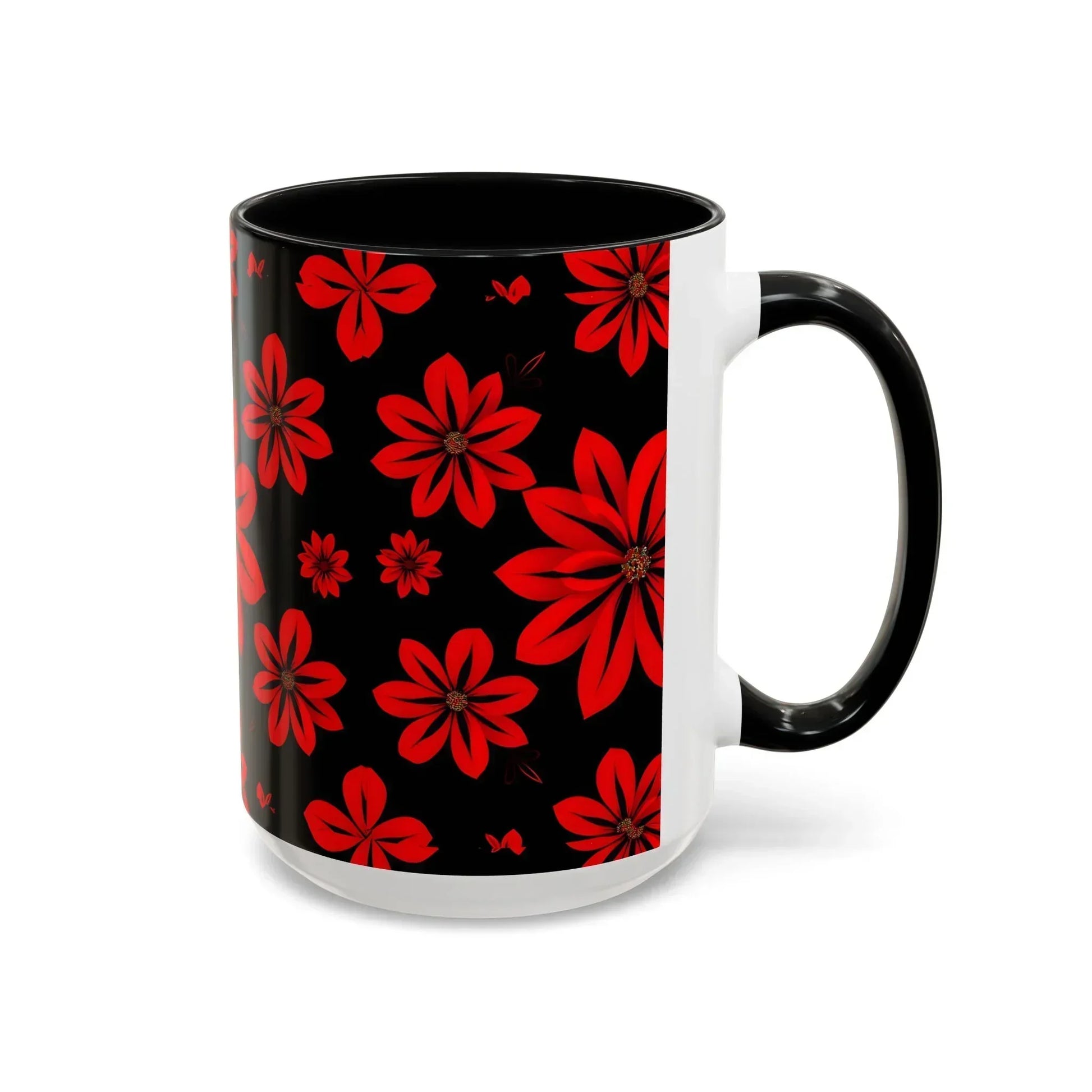 Accent Red Floral Coffee Mug – 11oz & 15oz - KarArmDesign