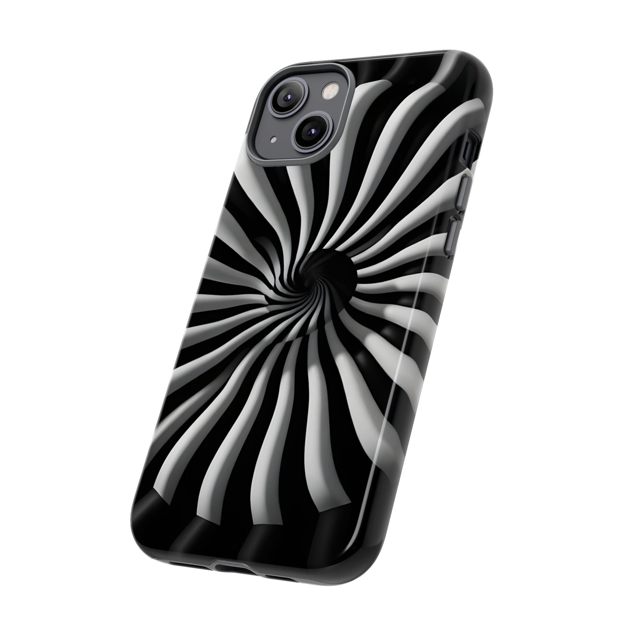 Hypnotic Black and White Spiral Phone Case – Optical Illusion Design for iPhone & Galaxy