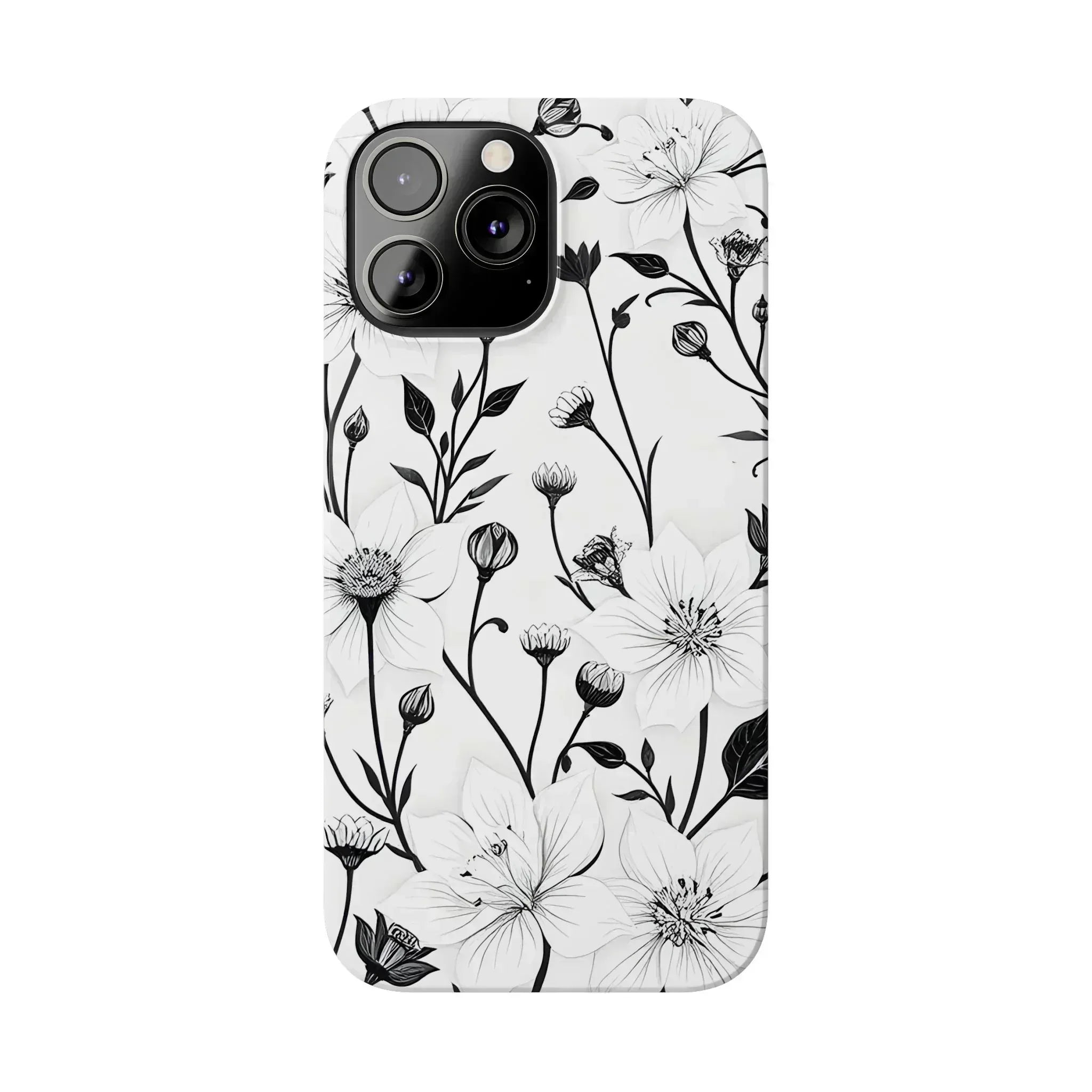 Monochrome Bloom Floral Phone Case for iPhone 11-16 - KARARMDESIGN