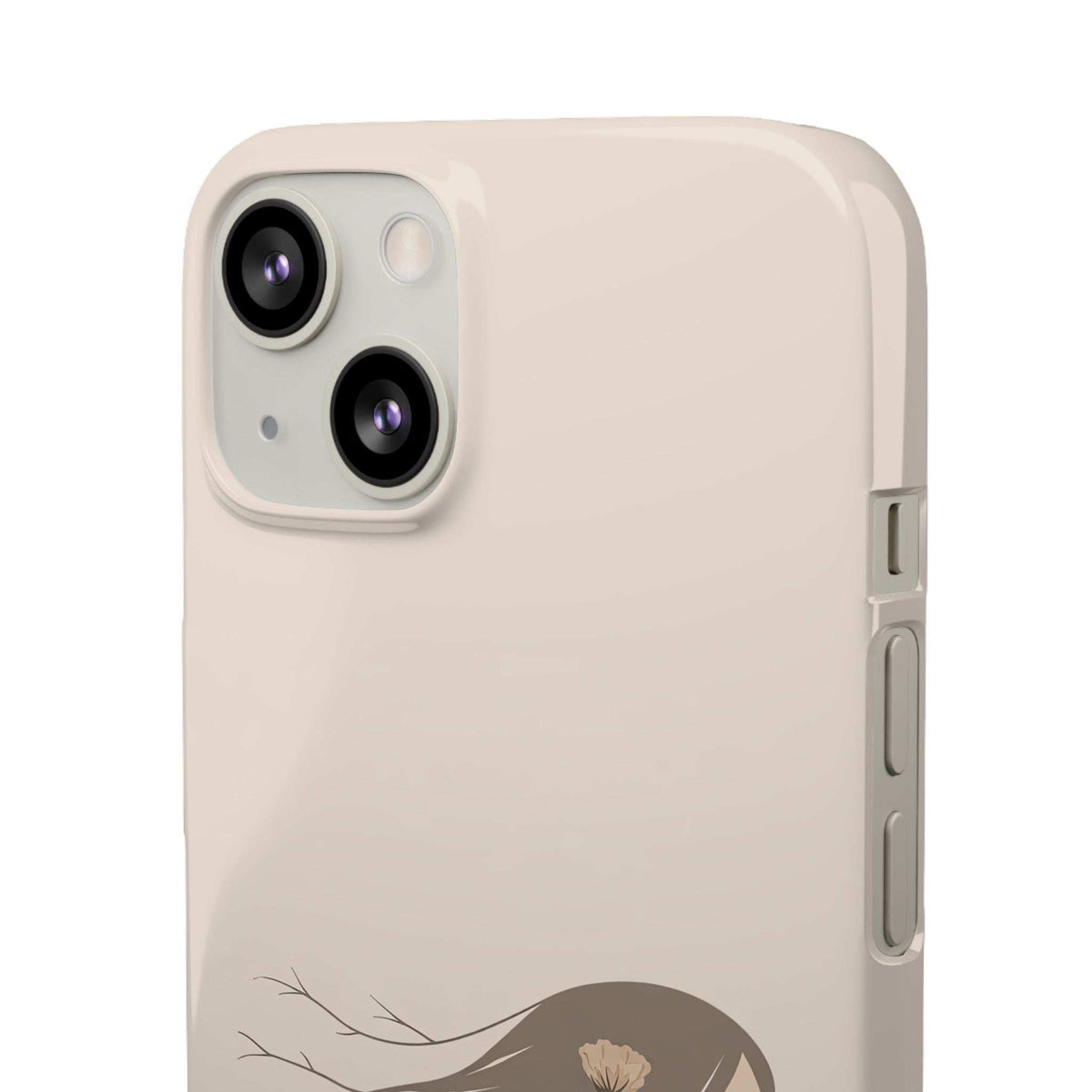 Beige phone case with light camera cutout and floral branch design