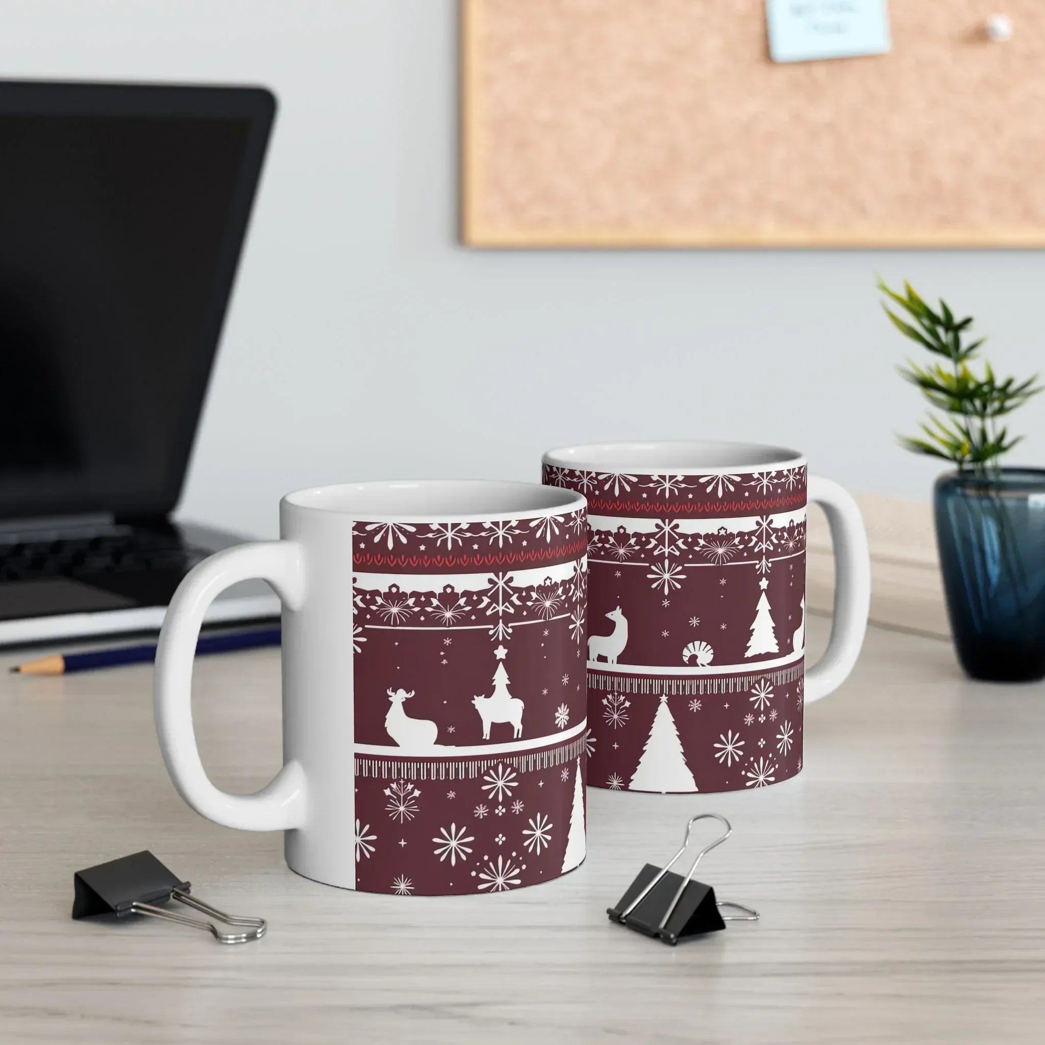 Festive Maroon Mug - Ceramic Mug, (11oz, 15oz) - KARARMDESIGN