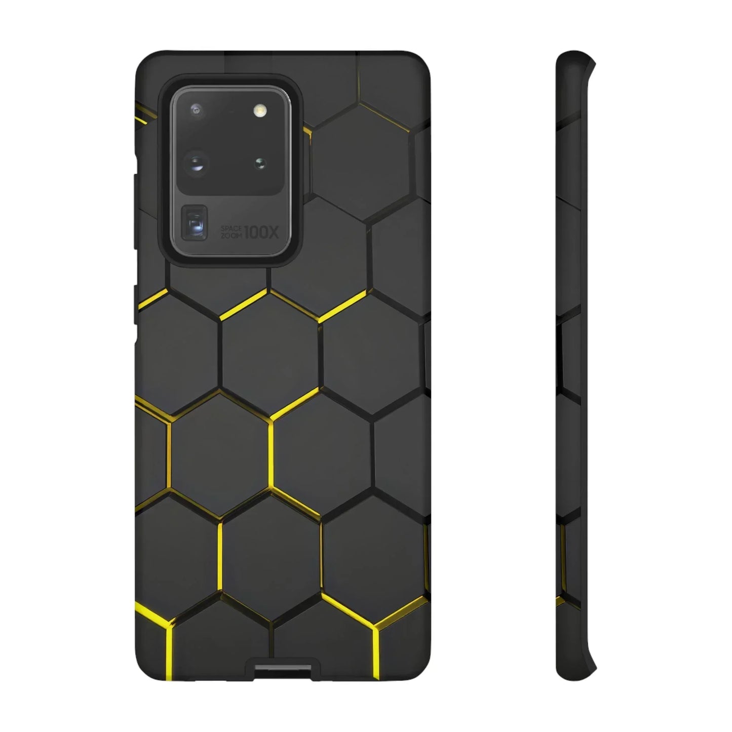 Black and Yellow Hexagon Geometric Tough Phone Case for Galaxy and Pixel - KarArmDesign
