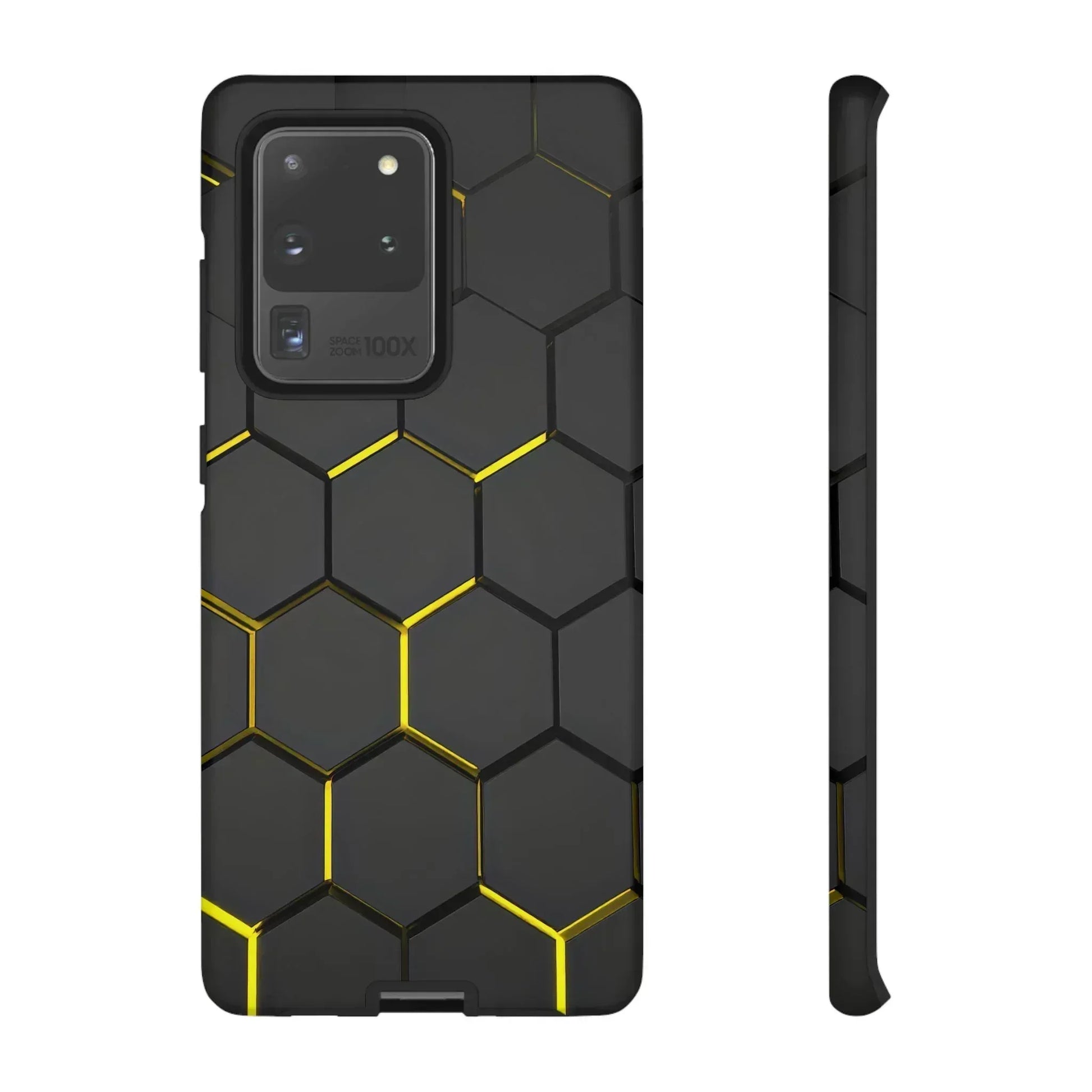 Black and Yellow Hexagon Geometric Tough Phone Case for Galaxy and Pixel - KARARMDESIGN