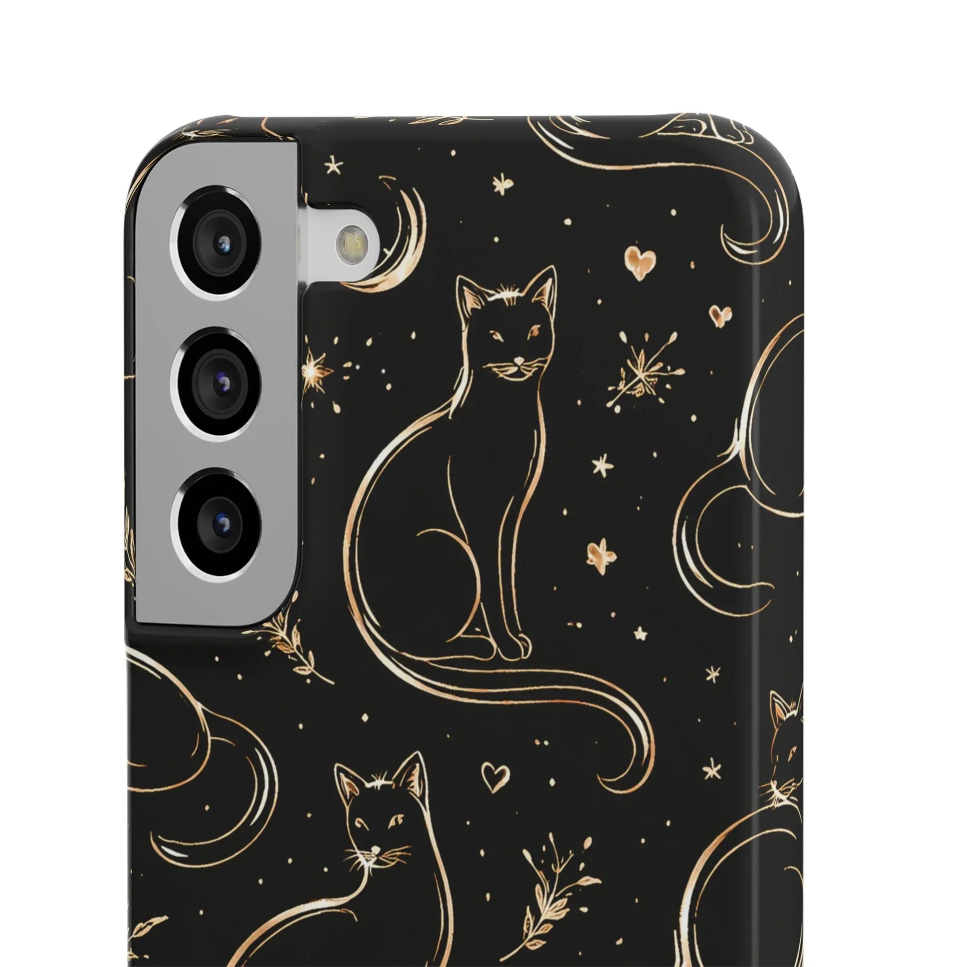 Golden Cat Pattern Phone Case for iPhone 11–17 & Galaxy S21–S25 - KARARMDESIGN