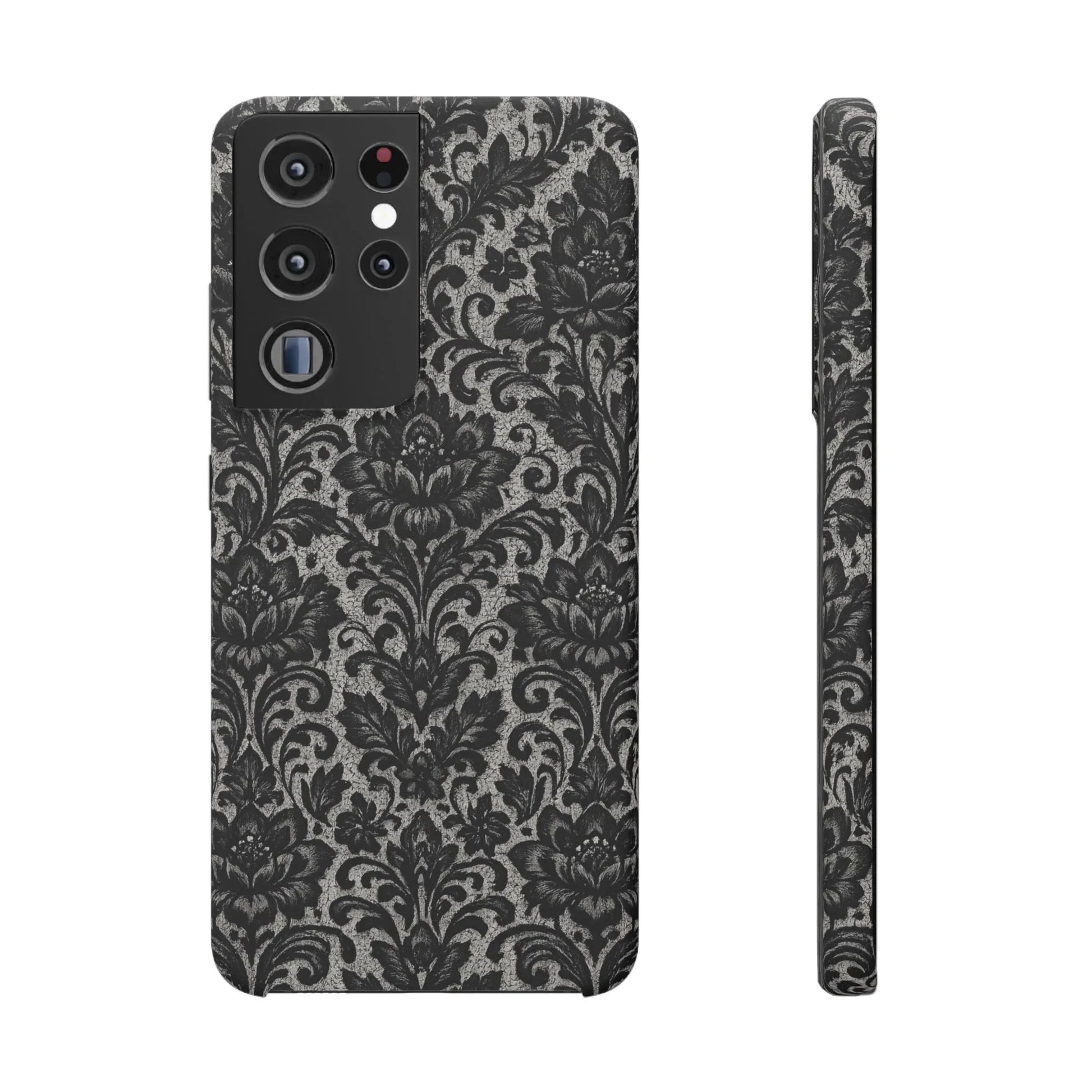 Black Damask Floral Phone Case for iPhone 11-17 and Galaxy S20-S25 - KARARMDESIGN