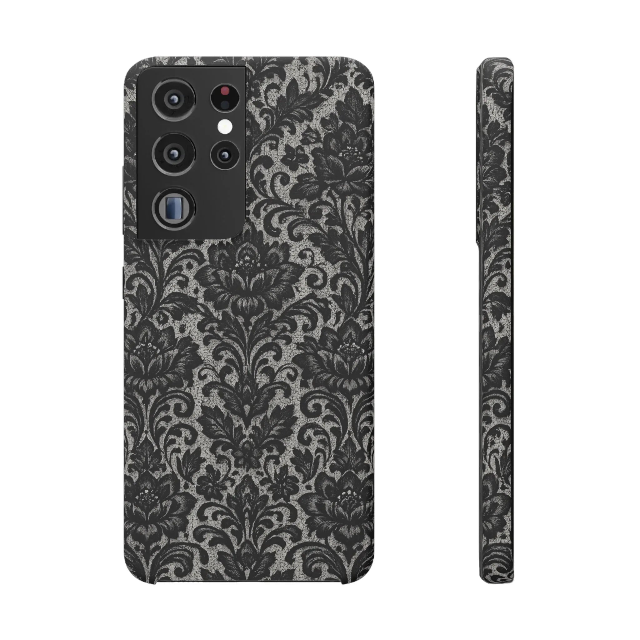 Black Damask Floral Phone Case for iPhone 11-17 and Galaxy S20-S25 - KARARMDESIGN