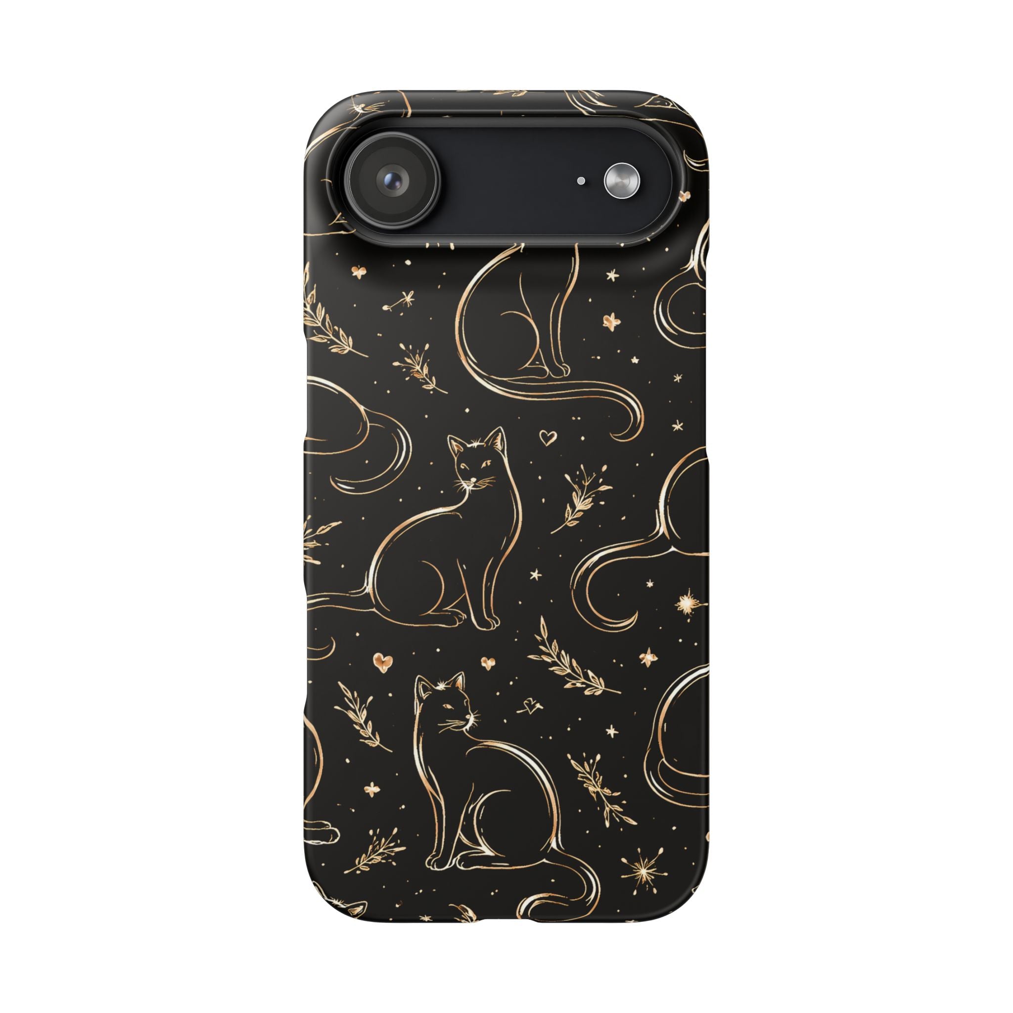 Golden Cat Pattern Phone Case for iPhone 11-17 and Galaxy S20-S26