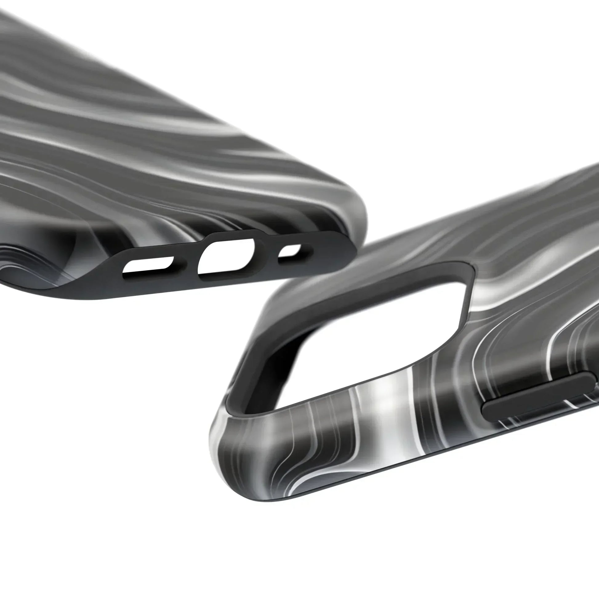 Wavy Illusion Black & Silver MagSafe® Tough Phone Case - KarArmDesign