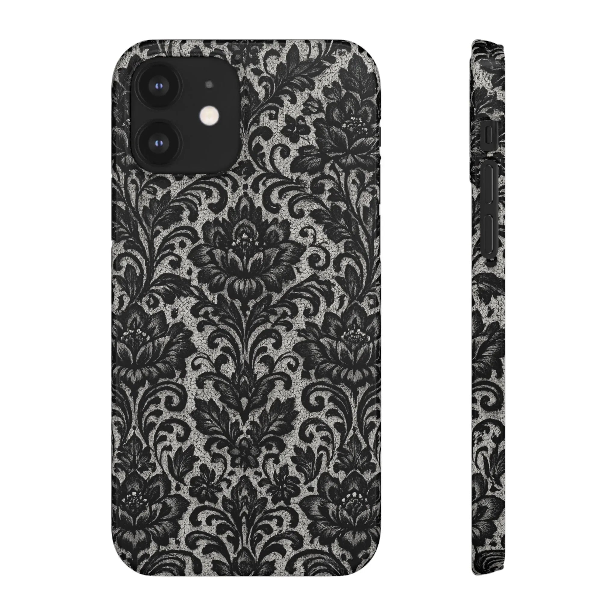 Black Damask Floral Phone Case for iPhone 11-17 and Galaxy S20-S25 - KARARMDESIGN