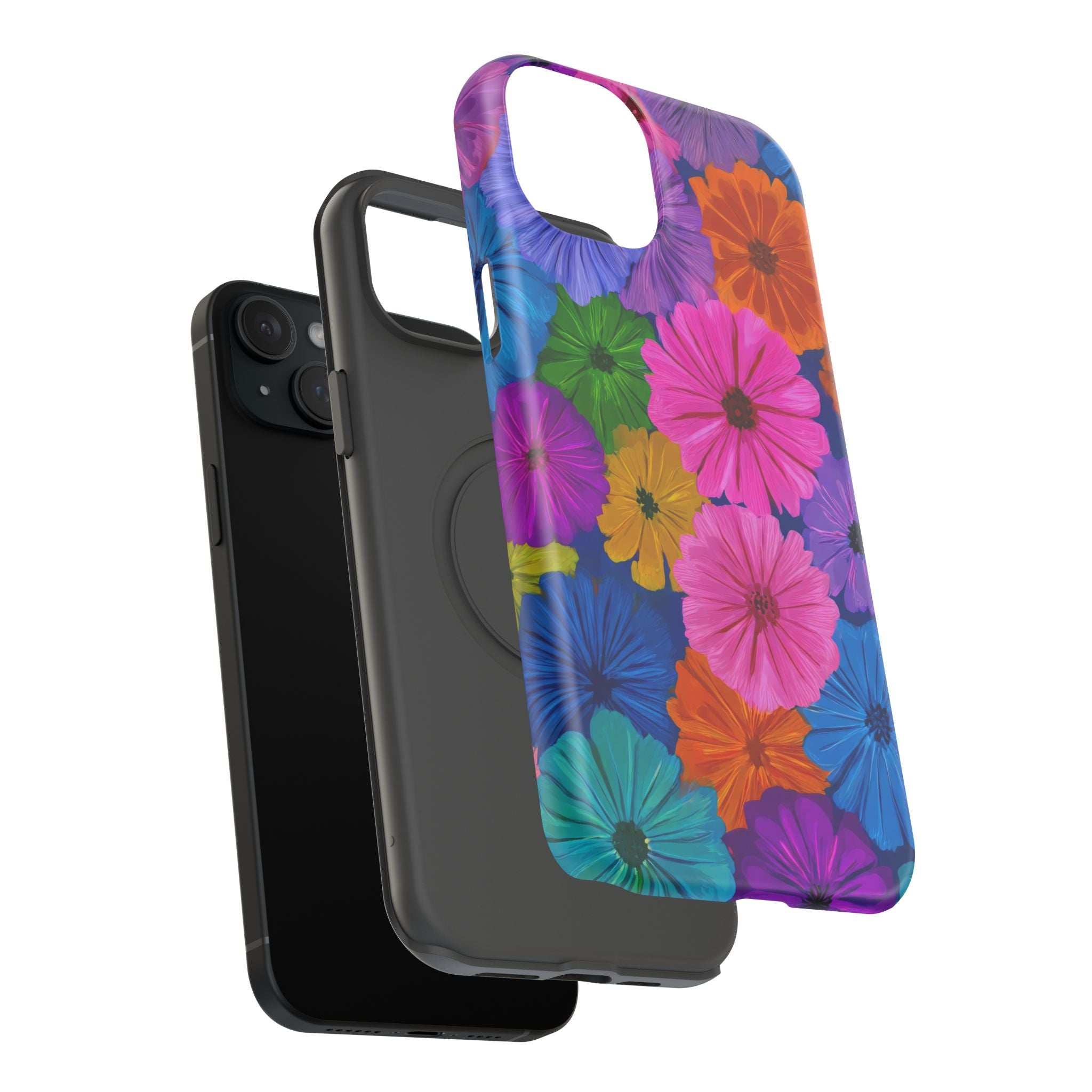 Bloom floral phone case with bright flower print and side buttons