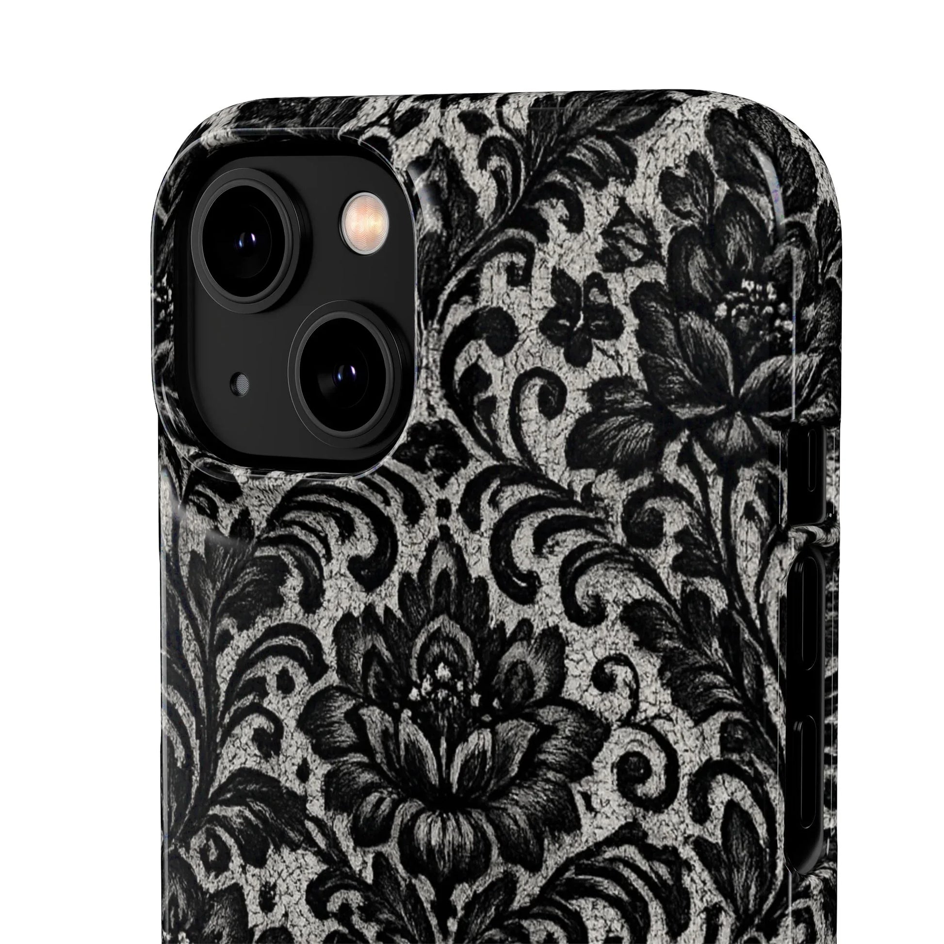 Black Damask Floral Phone Case for iPhone 11-17 and Galaxy S20-S25 - KARARMDESIGN