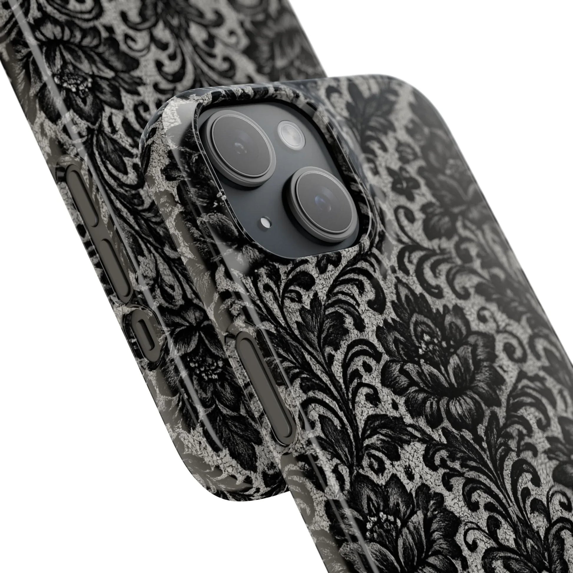 Black Damask Floral Phone Case for iPhone 11-17 and Galaxy S20-S25 - KARARMDESIGN