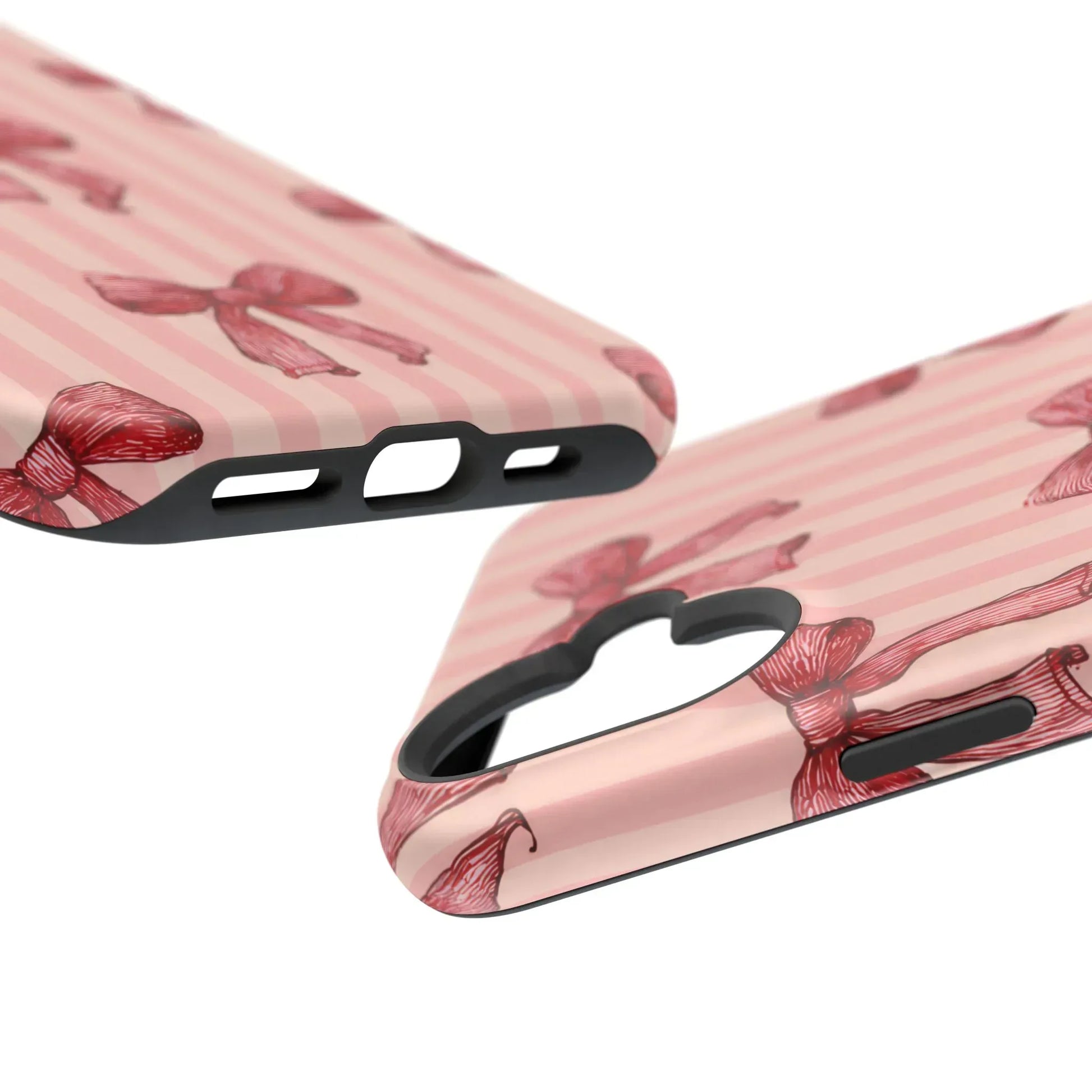 Red Bow Stripe Phone Case for iPhone 11-17 & Galaxy S21-S22 - KARARMDESIGN