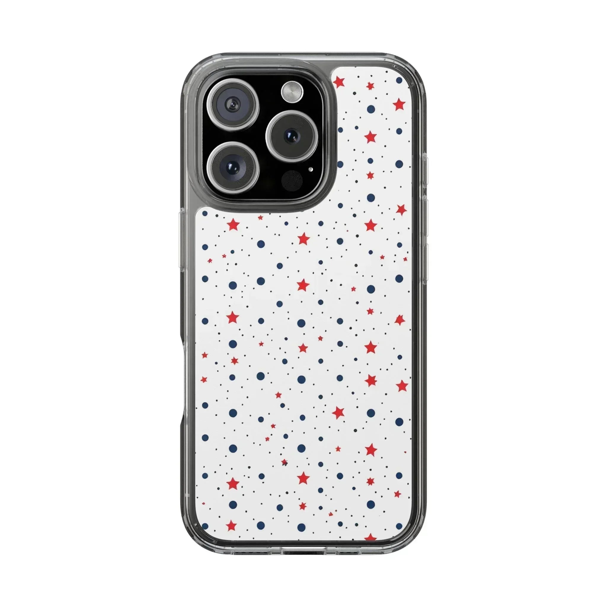 White Phone Case with Red Stars and Blue Polka Dots for iPhone and Galaxy - KARARMDESIGN