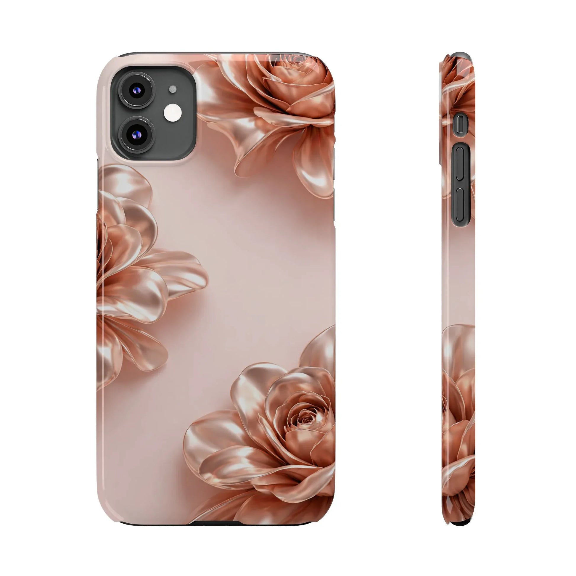 Blush Metallic Flower Case for iPhone 11-17 - KARARMDESIGN