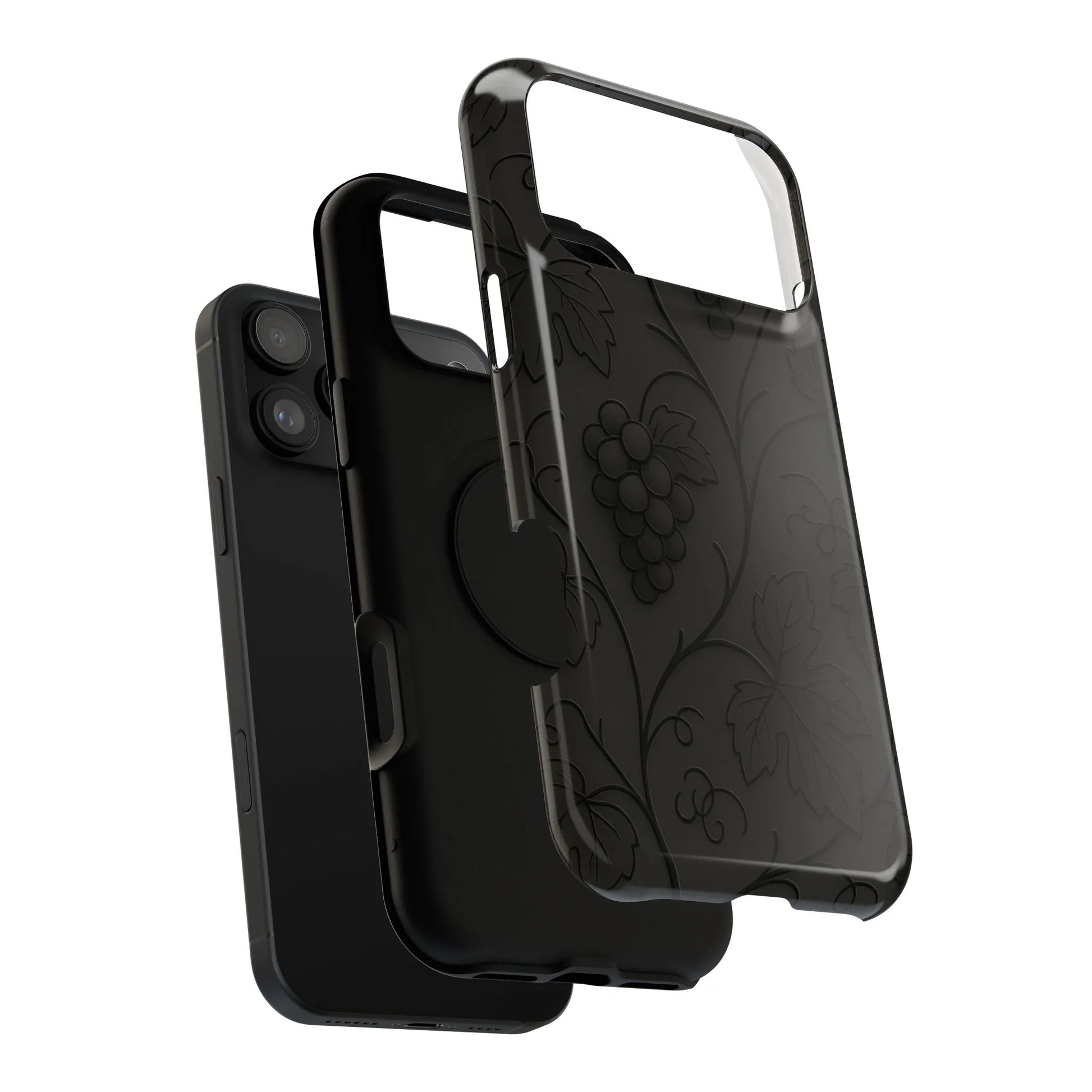 Elegant Embossed Grape Leaf Black Phone Case for iPhone and Galaxy - KARARMDESIGN