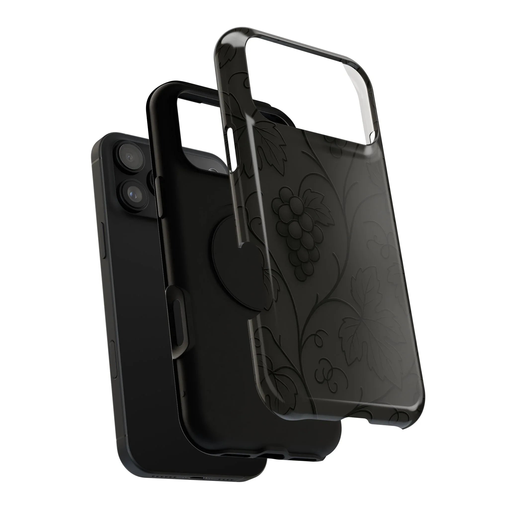 Elegant Embossed Grape Leaf Black Phone Case for iPhone and Galaxy - KARARMDESIGN