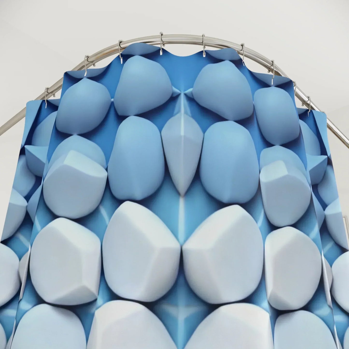 Blue & White 3D Geometric Shower Curtain – Modern Bathroom Accent - KarArmDesign