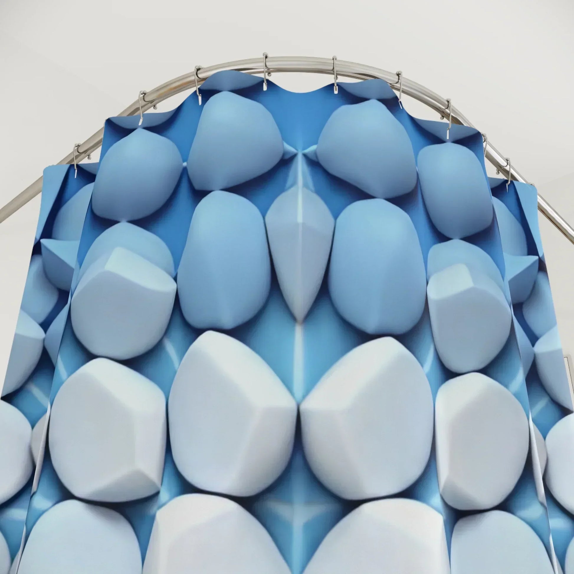 Blue & White 3D Geometric Shower Curtain – Modern Bathroom Accent - KarArmDesign