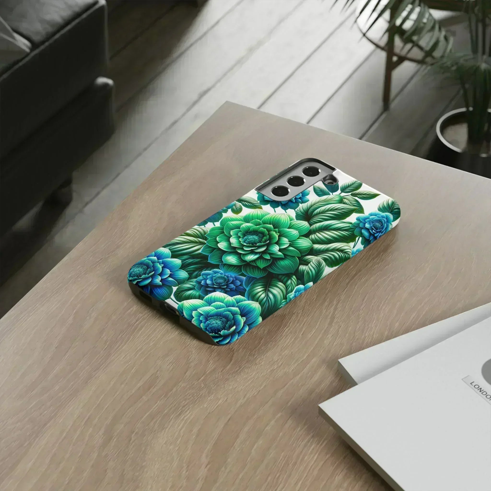 Green and Blue Floral Phone Case for Galaxy S10-S25 - KARARMDESIGN