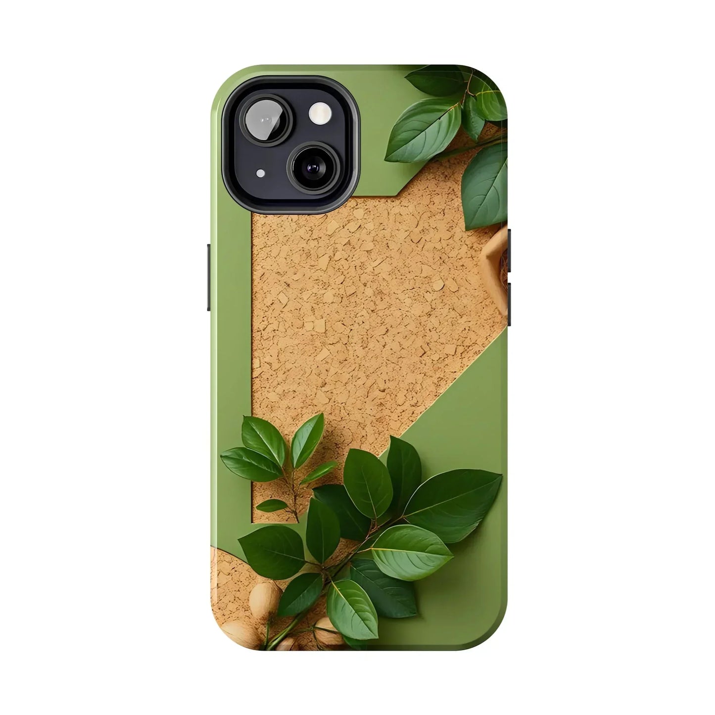 Eco-Inspired Tough Phone Case – Cork Texture with Leaf & Seed Design for iPhone 7-16 and Samsung Galaxy S21-S24 - KarArmDesign