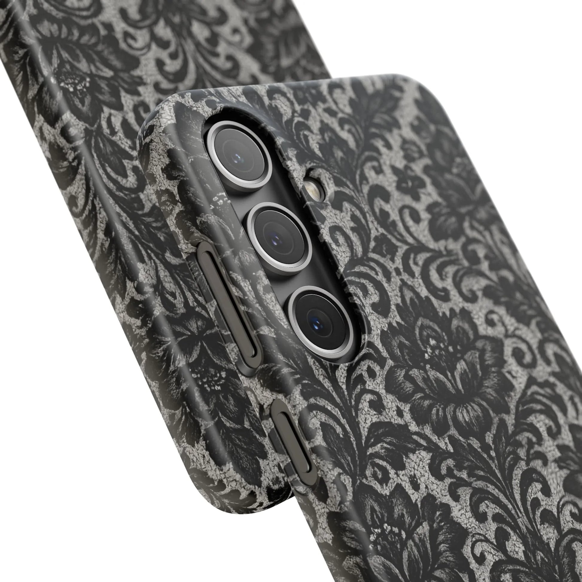Black Damask Floral Phone Case for iPhone 11-17 and Galaxy S20-S25 - KARARMDESIGN