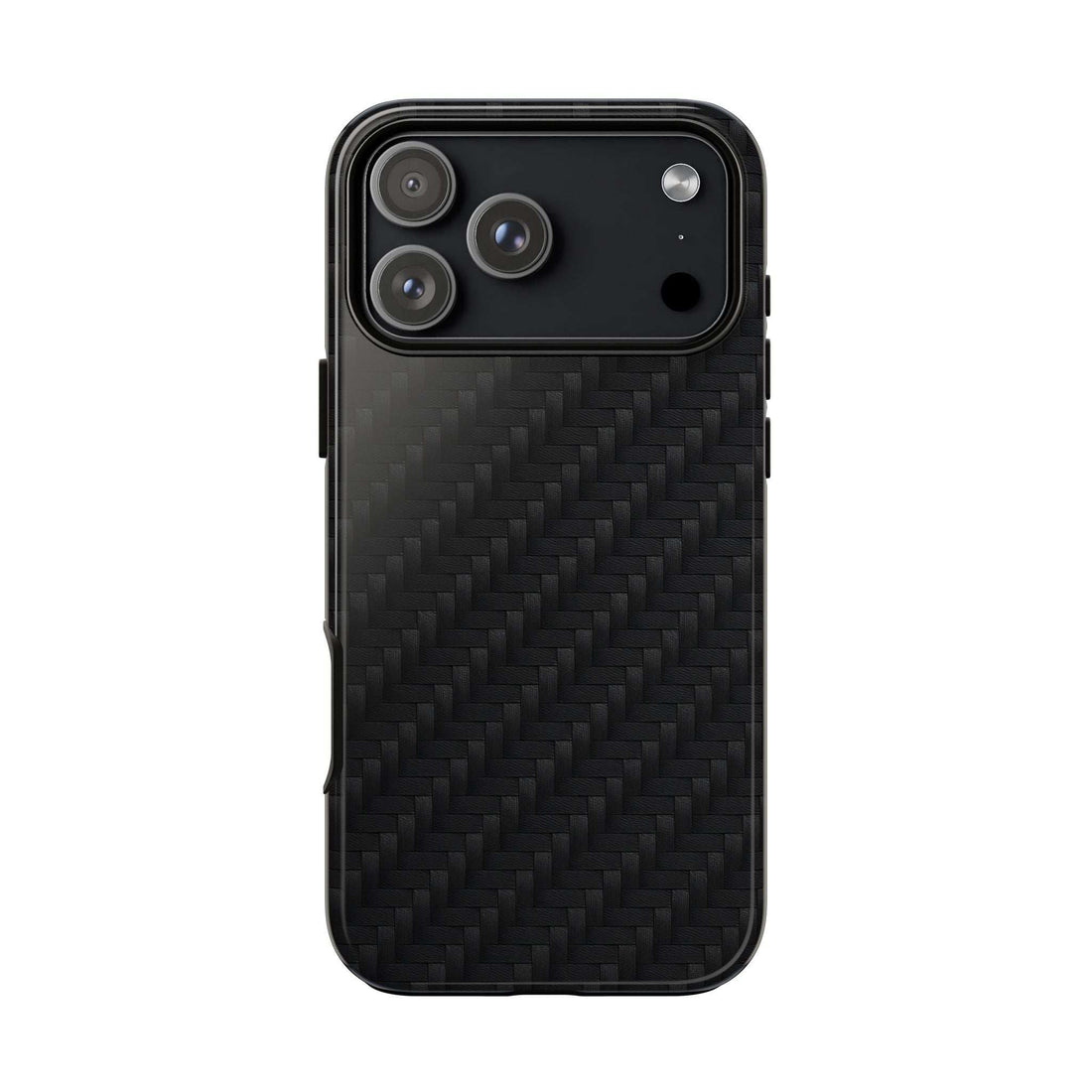 Glossy black carbon phone case with camera cutouts for a phone back panel.