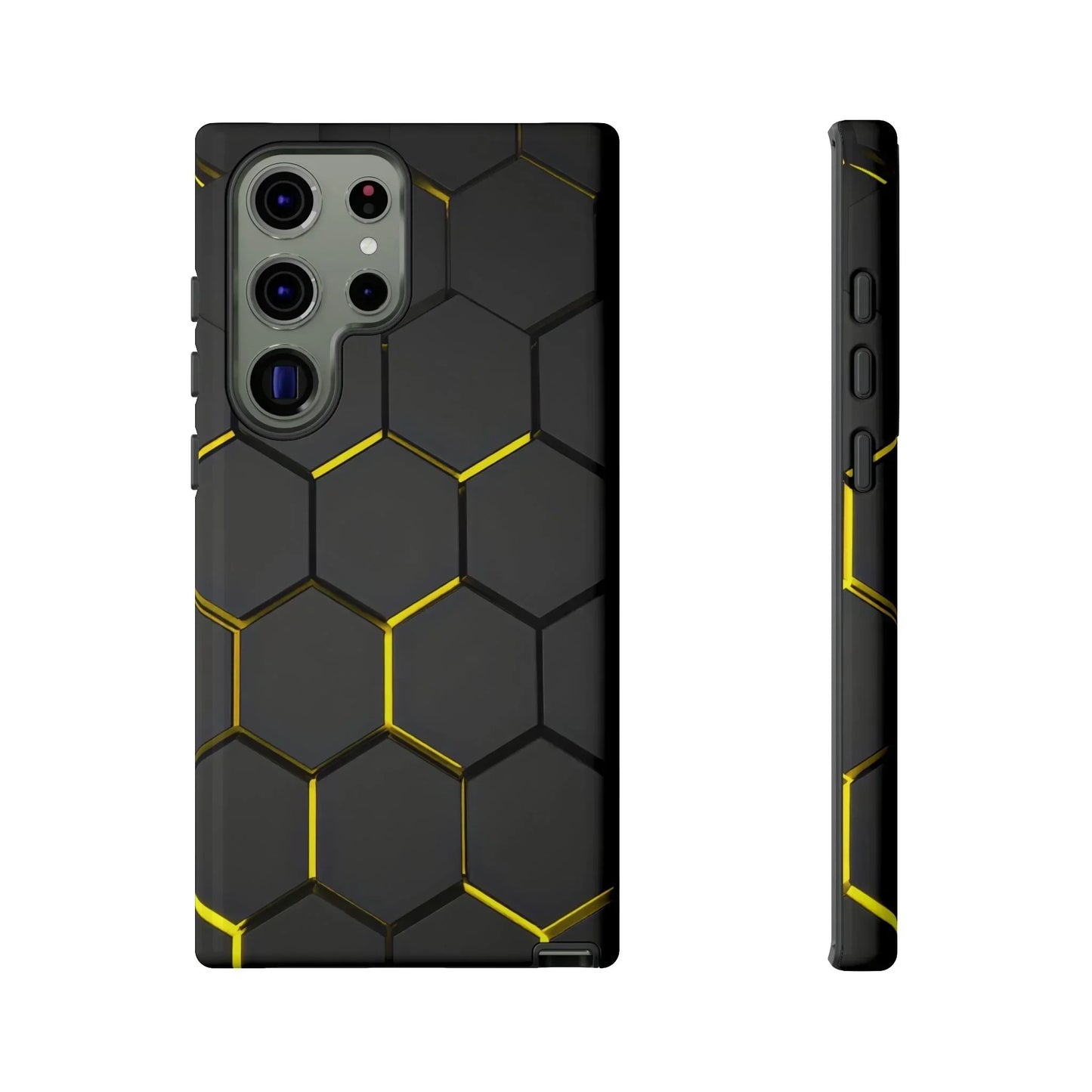 Black and Yellow Hexagon Geometric Tough Phone Case for Galaxy and Pixel - KarArmDesign