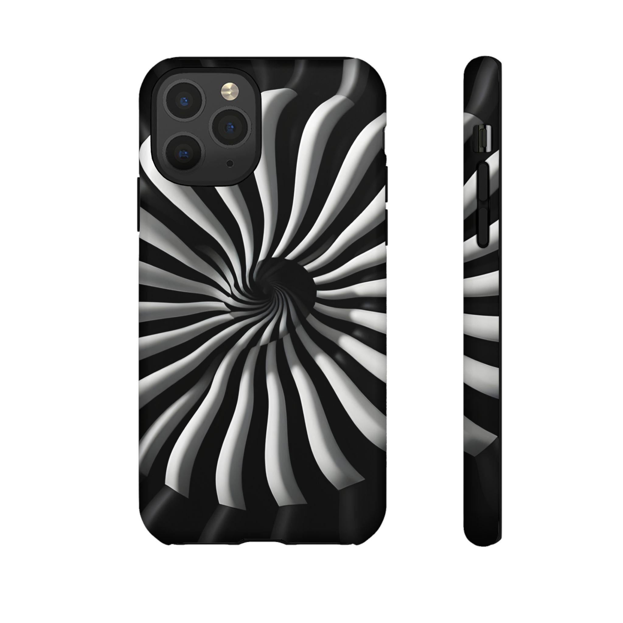 Hypnotic Black and White Spiral Phone Case – Optical Illusion Design for iPhone & Galaxy