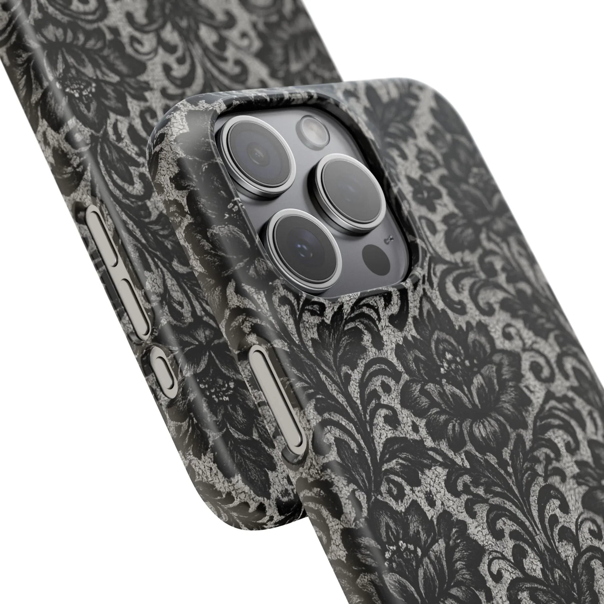 Black Damask Floral Phone Case for iPhone 11-17 and Galaxy S20-S25 - KARARMDESIGN