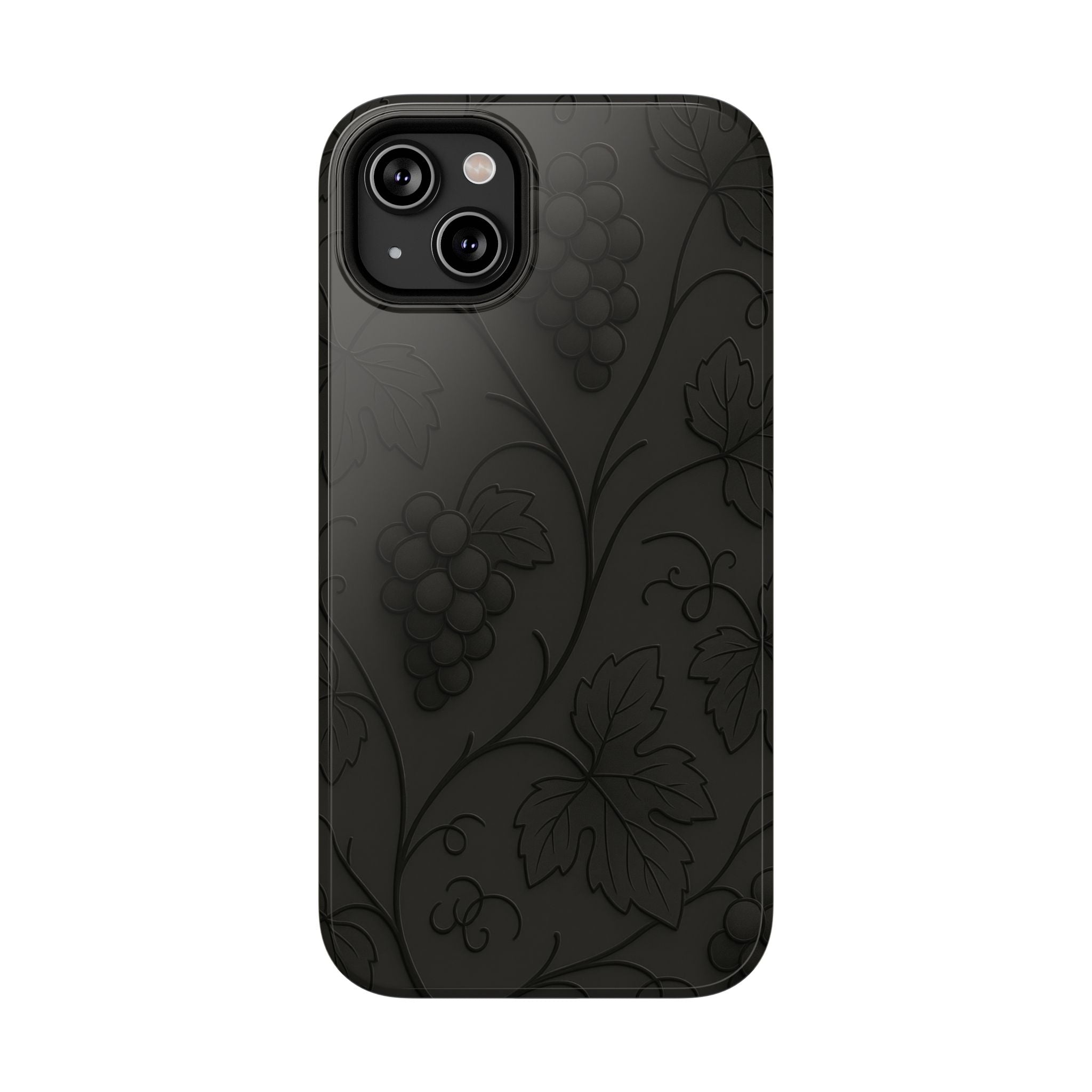 Embossed Grape Leaf Phone Case – Elegant Black Design for iPhone & Samsung
