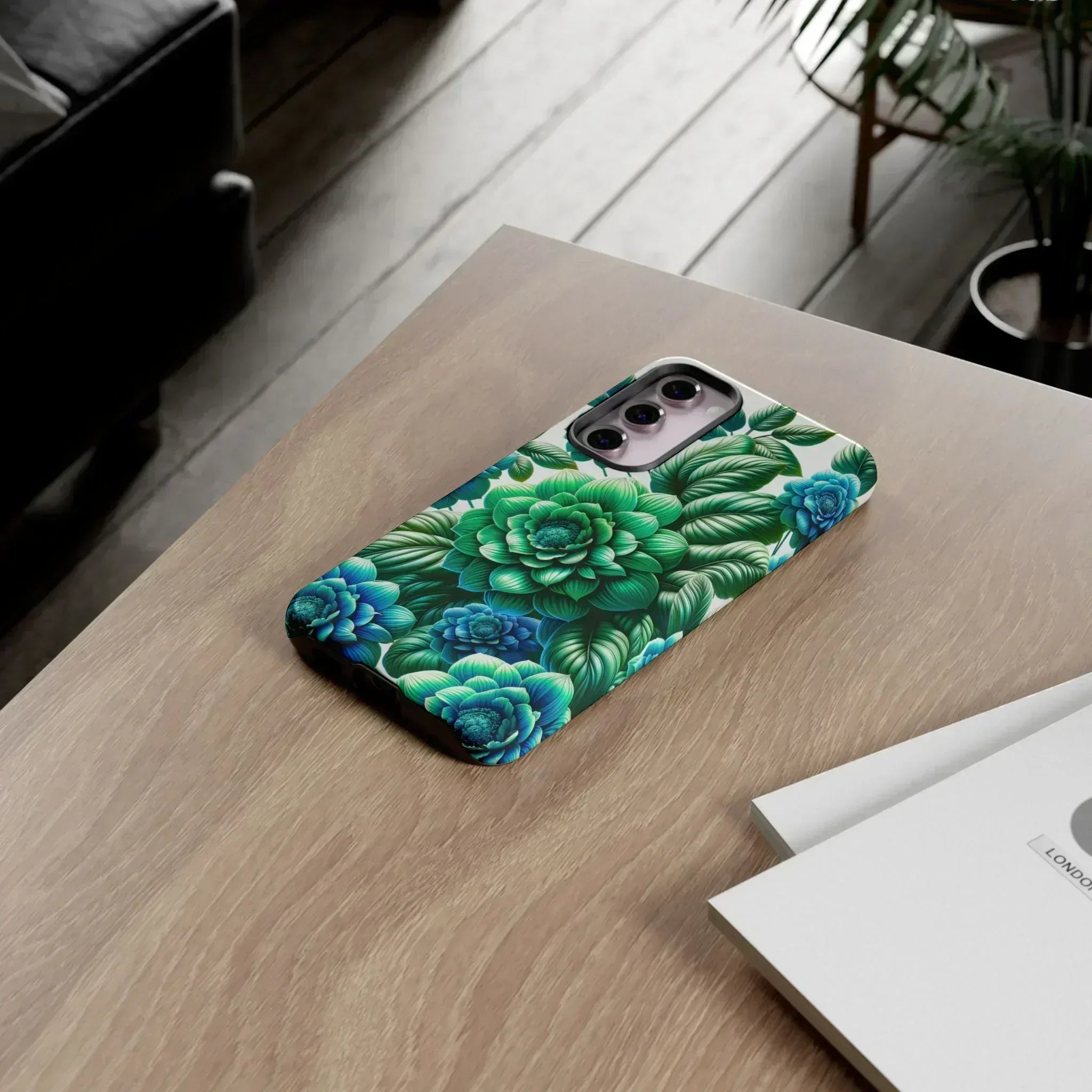 Green and Blue Floral Phone Case for Galaxy S10-S25 - KARARMDESIGN