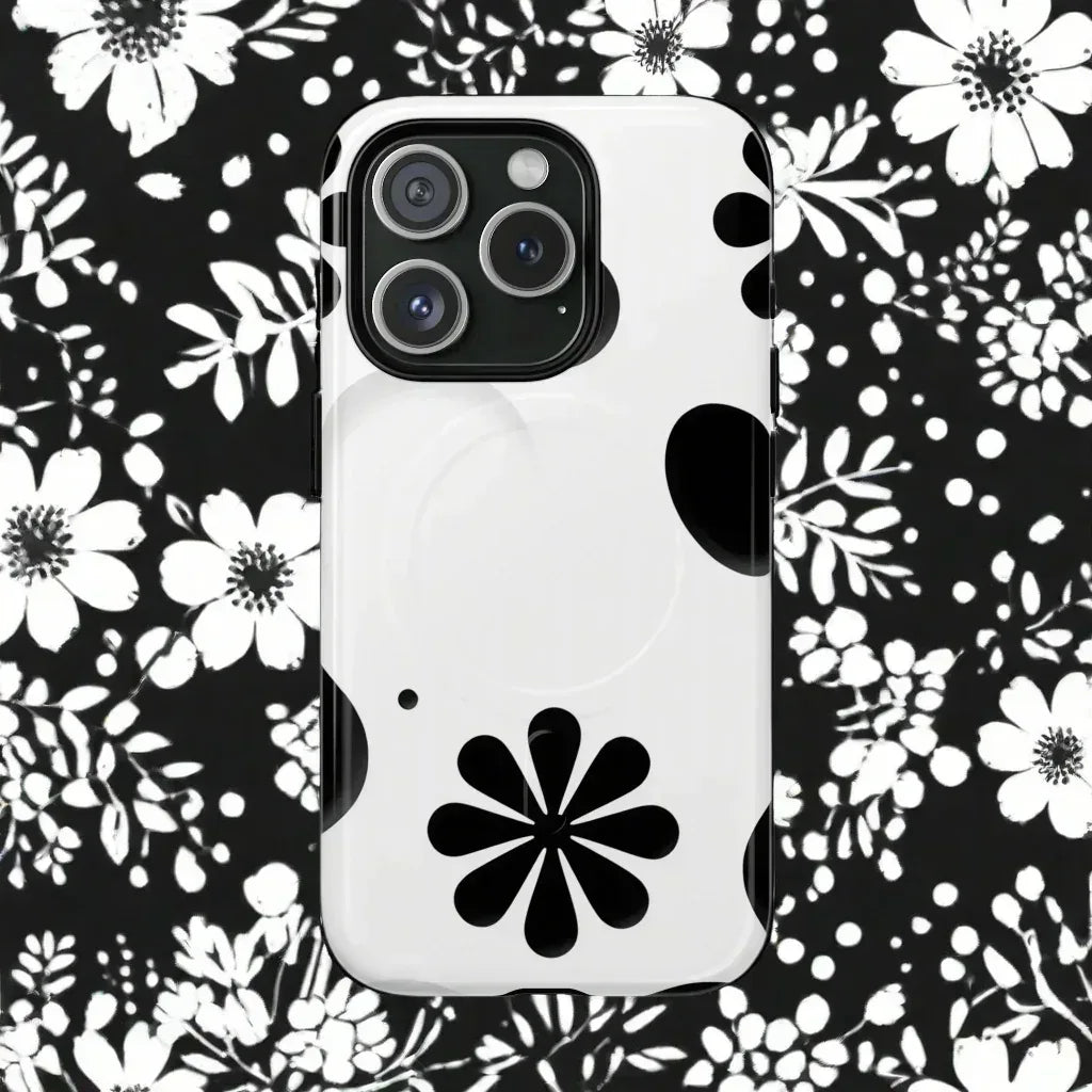 Elegant Black Floral Magnetic Phone Case for iPhone 14-16 - KARARMDESIGN
