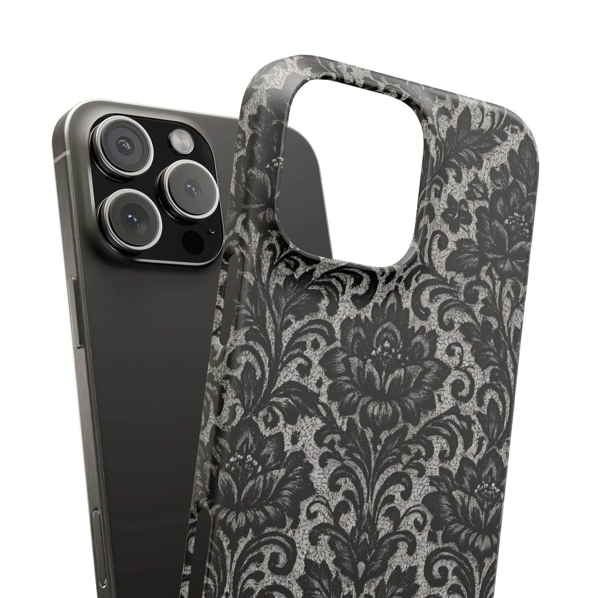Black Damask Floral Phone Case for iPhone 11-17 and Galaxy S20-S25 - KARARMDESIGN