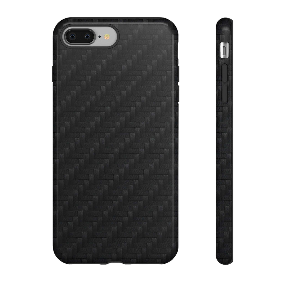 Glossy black carbon phone case back with camera openings and slim side buttons.