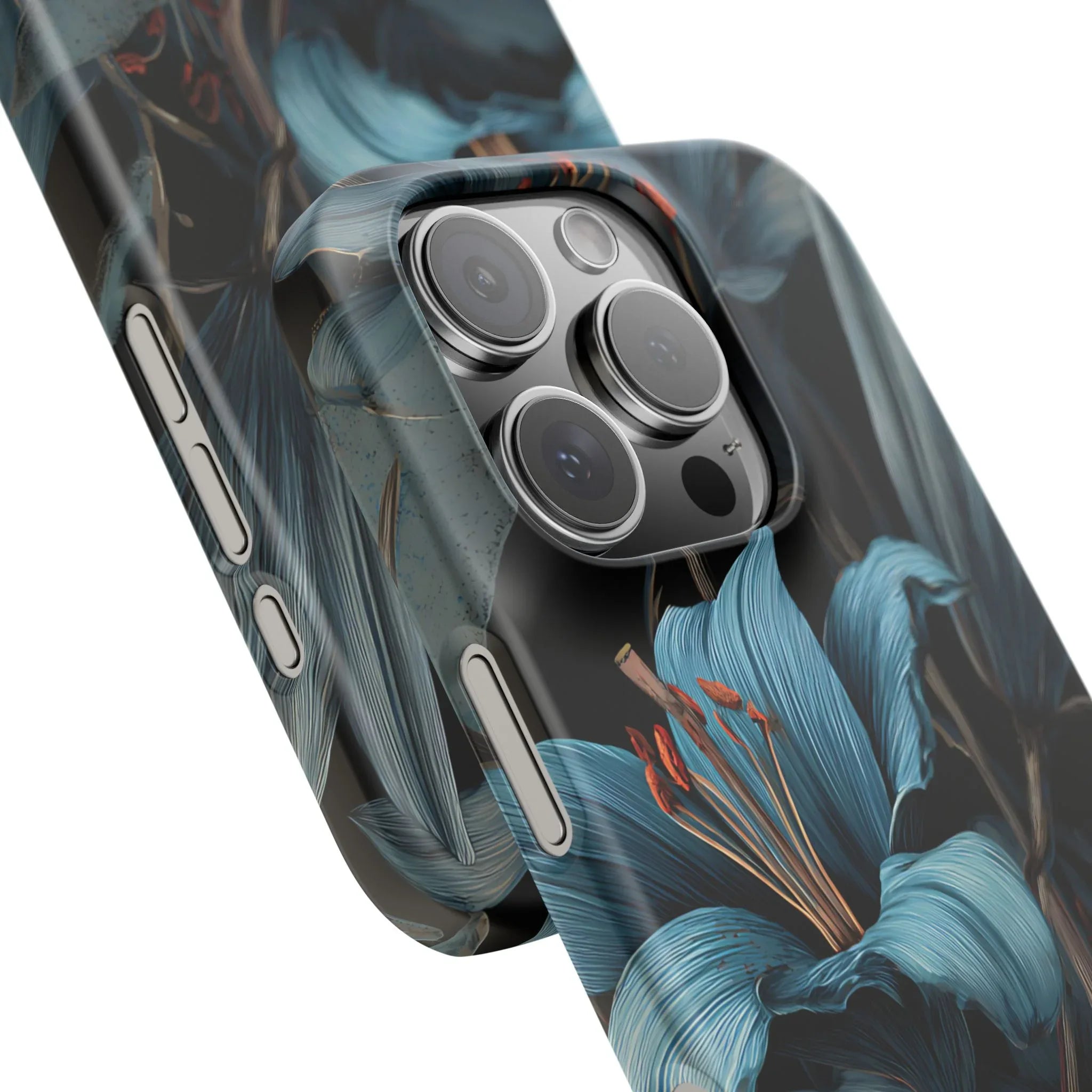 Blue Lily Floral Phone Case for iPhone 11-17 and Galaxy S20-S25 - KARARMDESIGN