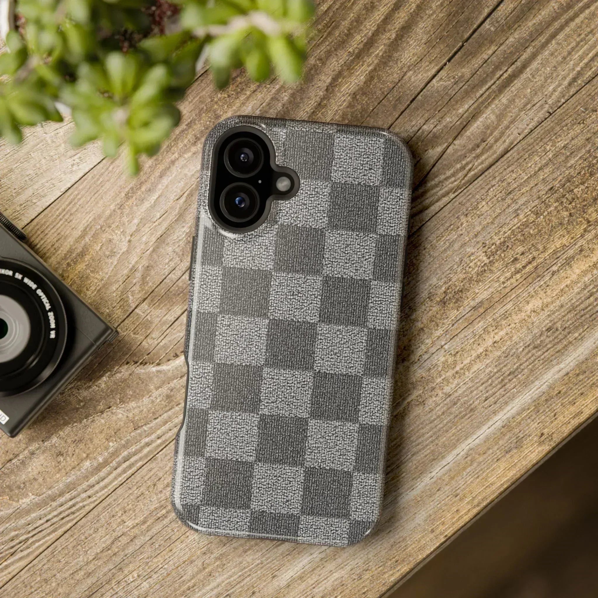 Gray Checkered Phone Case for iPhone 12-16 and Galaxy S21-S22 - KARARMDESIGN
