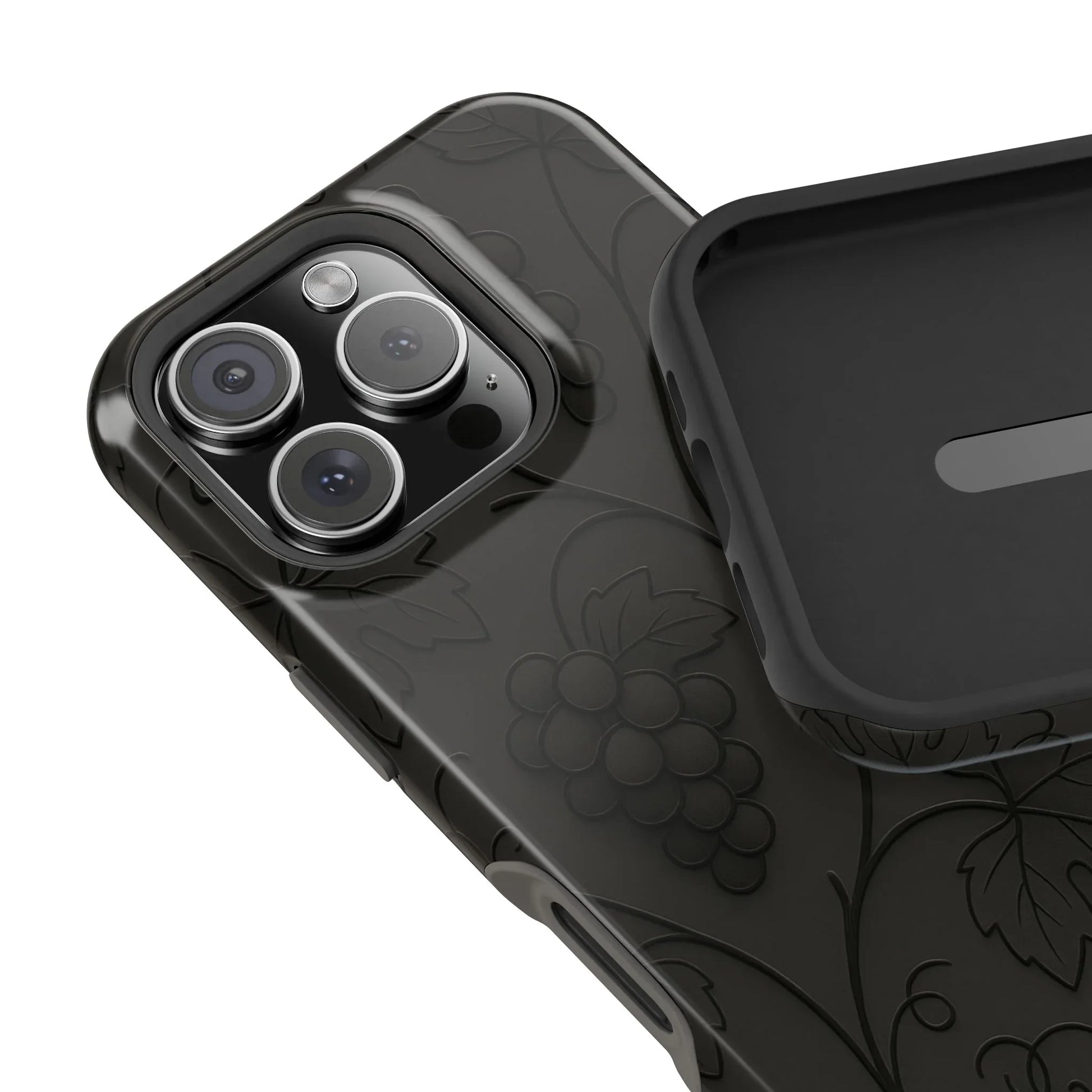 Elegant Embossed Grape Leaf Black Phone Case for iPhone and Galaxy - KARARMDESIGN