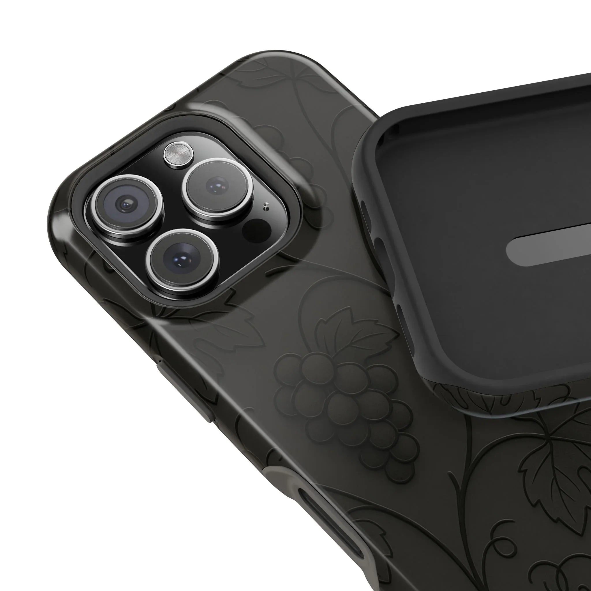 Elegant Embossed Grape Leaf Black Phone Case for iPhone and Galaxy - KARARMDESIGN