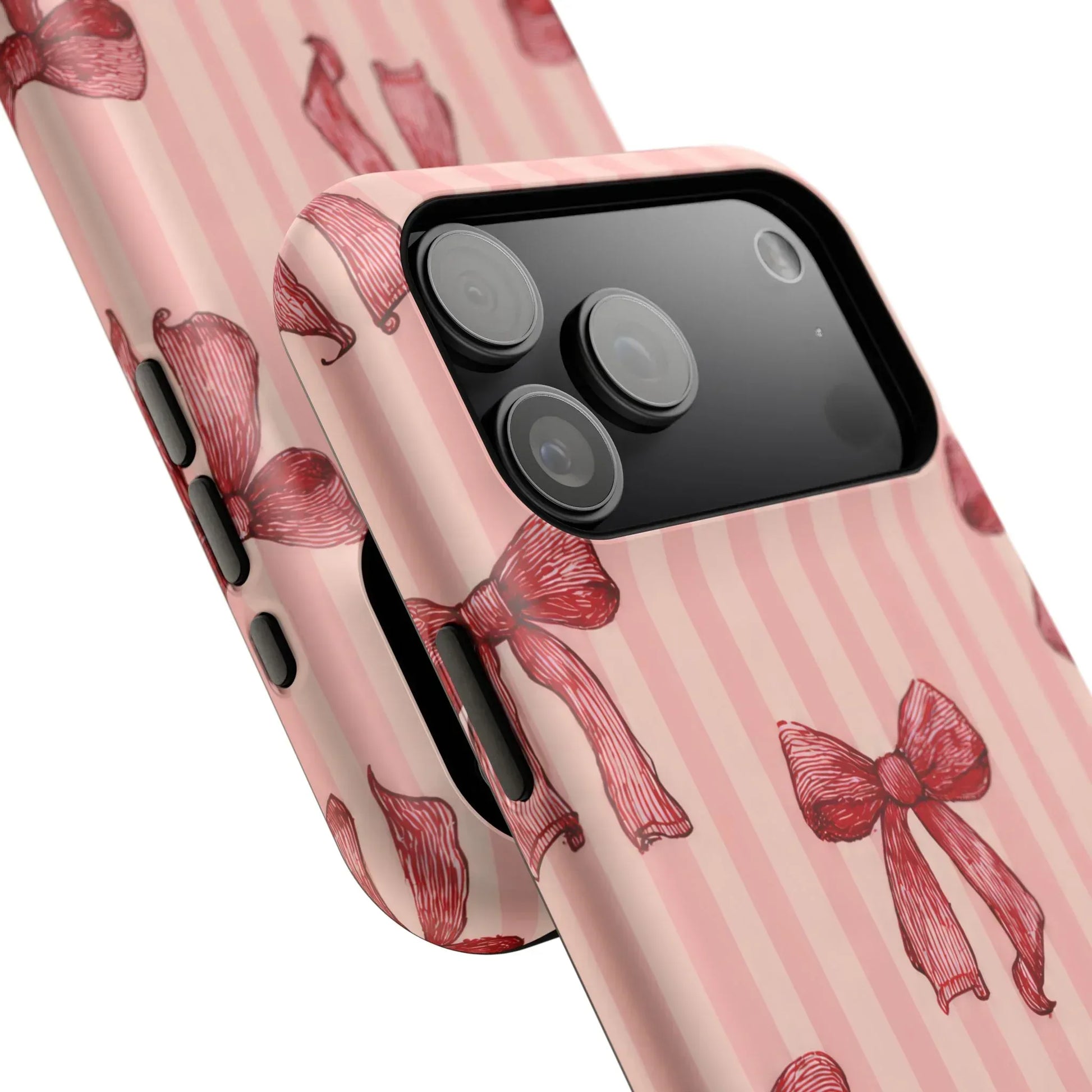 Red Bow Stripe Phone Case for iPhone 11-17 & Galaxy S21-S22 - KARARMDESIGN