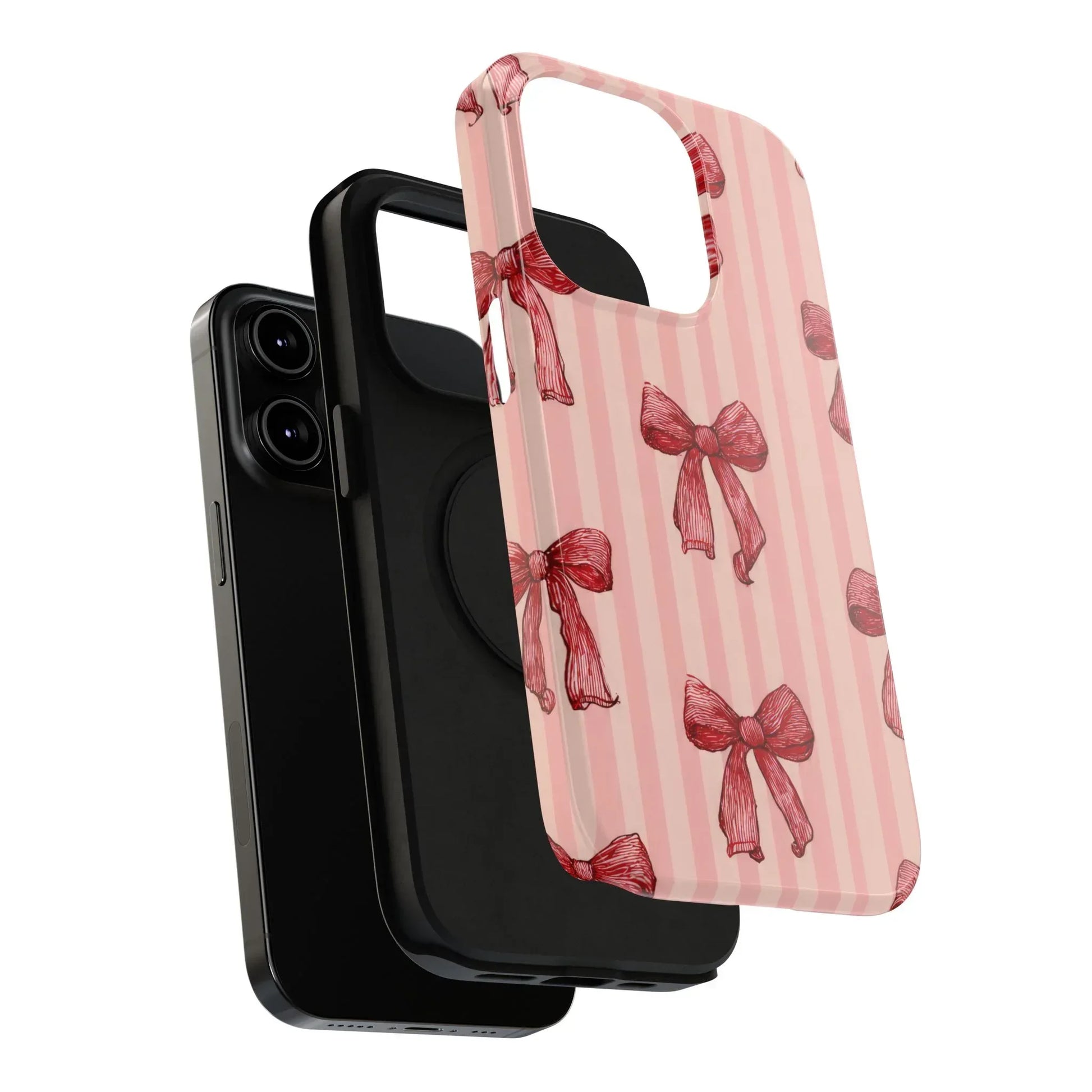 Red Bow Stripe Phone Case for iPhone 11-17 & Galaxy S21-S22 - KARARMDESIGN
