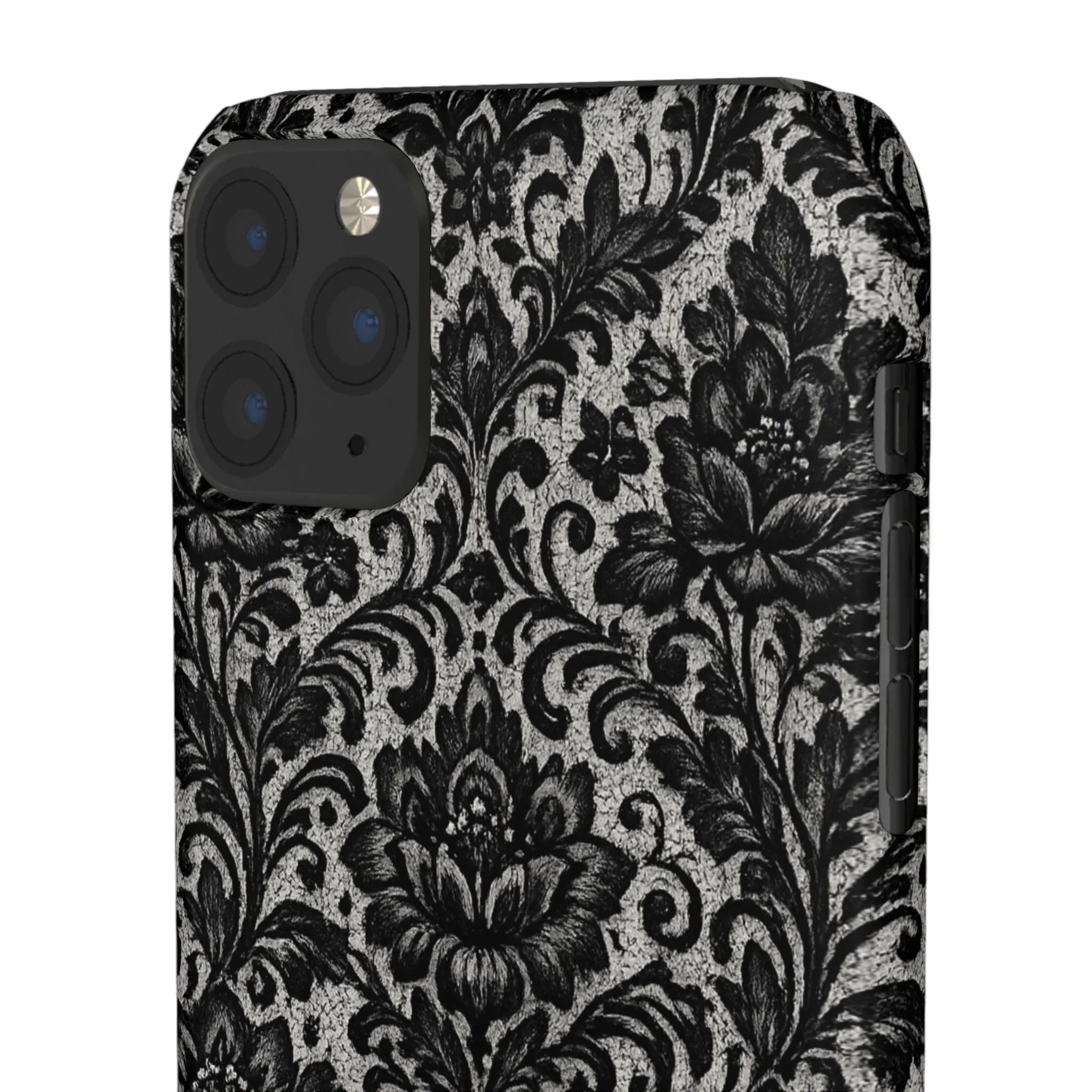 Black Damask Floral Phone Case for iPhone 11-17 and Galaxy S20-S25 - KARARMDESIGN