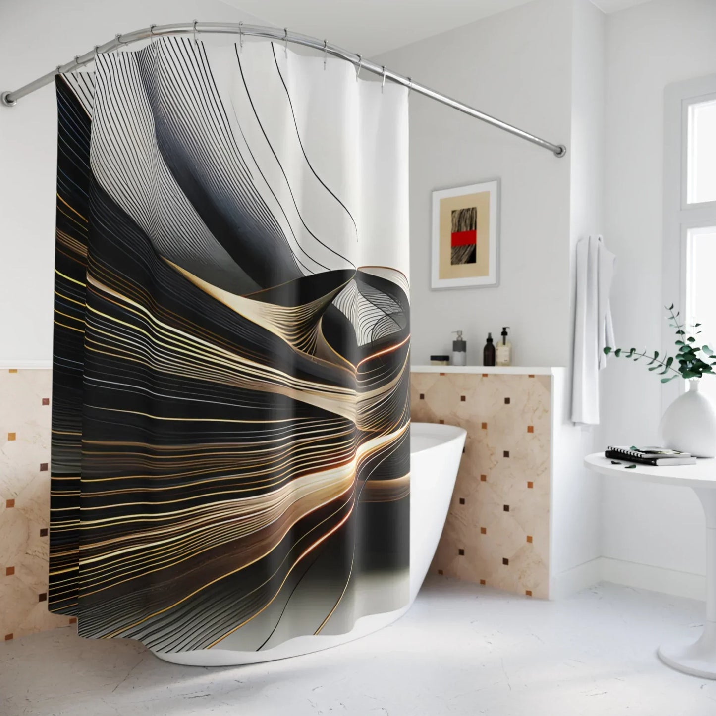Black & Gold Abstract Shower Curtain – Modern & Artistic - KarArmDesign