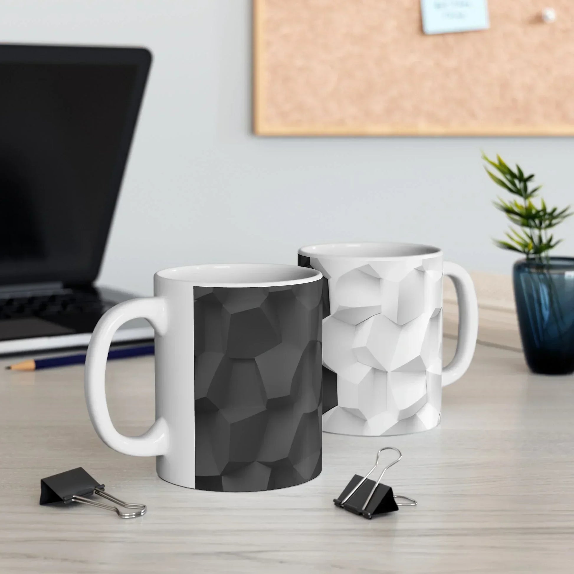 Stylish Black & White Faceted Design Ceramic Mug - 11oz - KarArmDesign