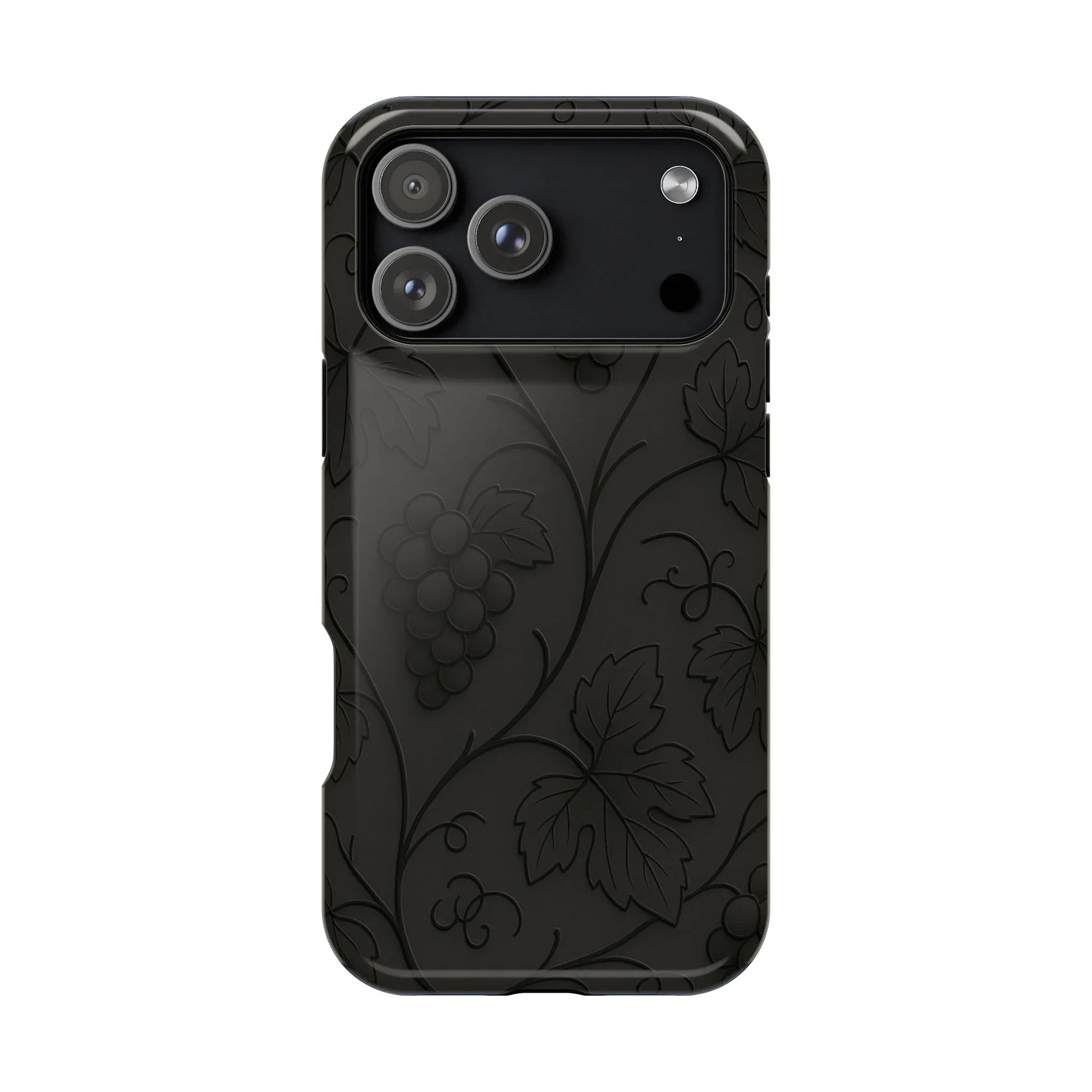 Elegant Embossed Grape Leaf Black Phone Case for iPhone and Galaxy - KARARMDESIGN