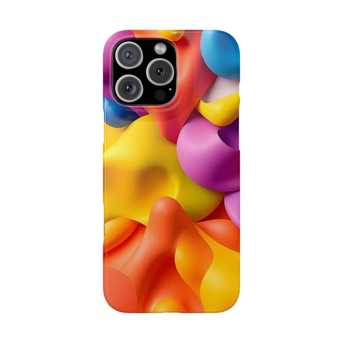 iPhone phone case with vibrant abstract multicolor pattern and camera cutouts