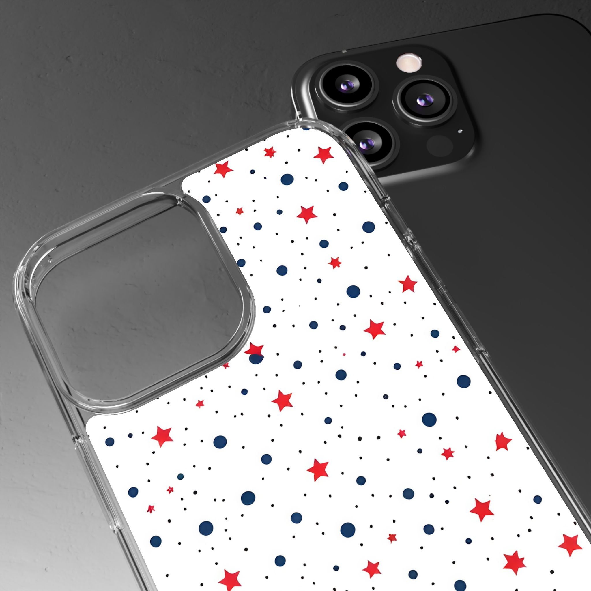 White Polka Dot & Stars Clear Case for iPhone & Samsung