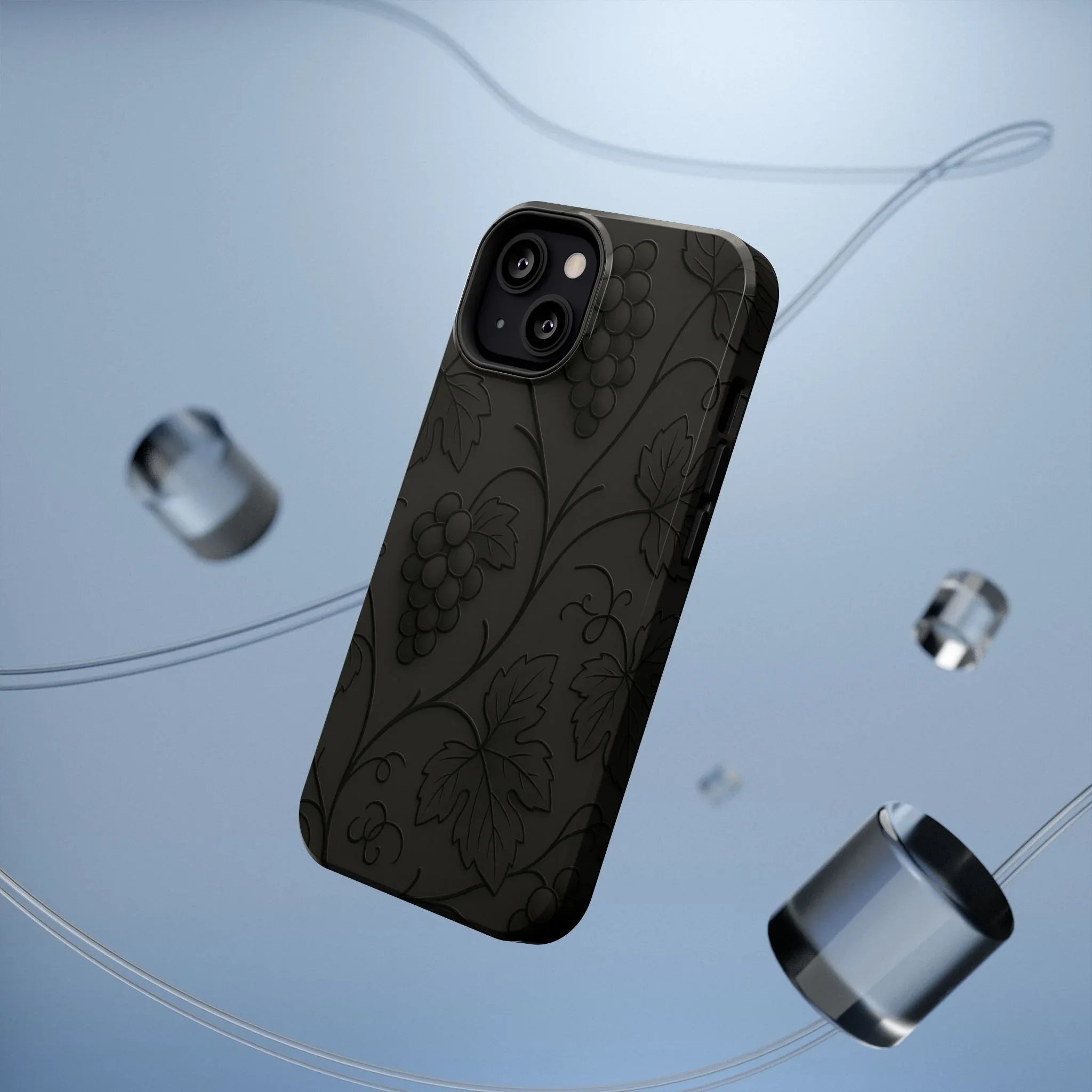 Elegant Embossed Grape Leaf Black Phone Case for iPhone and Galaxy - KARARMDESIGN